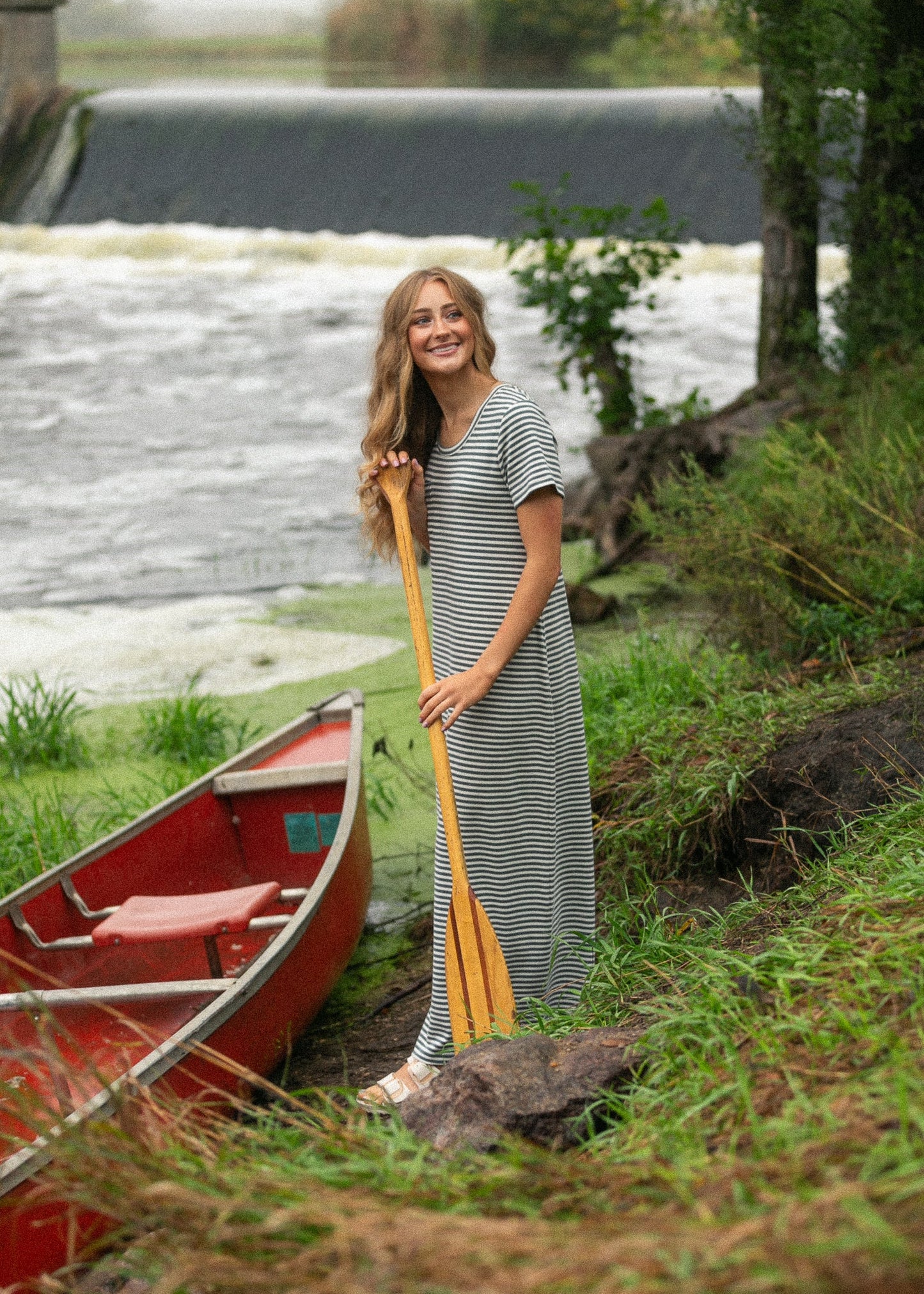 Jane Teal Stripe T-shirt Maxi Dress