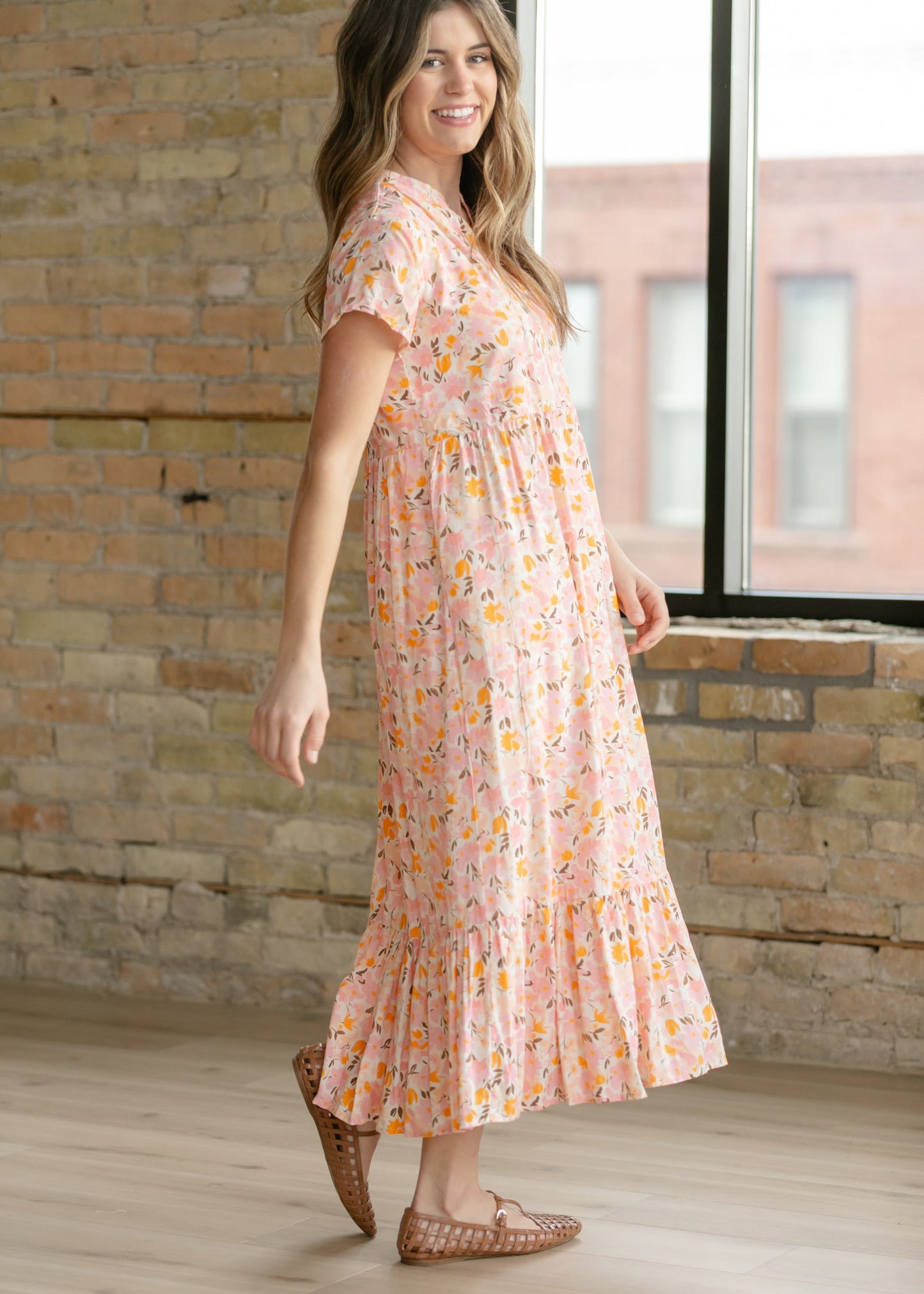 Jaydrien Floral Flutter Sleeve Midi Dress - FINAL SALE