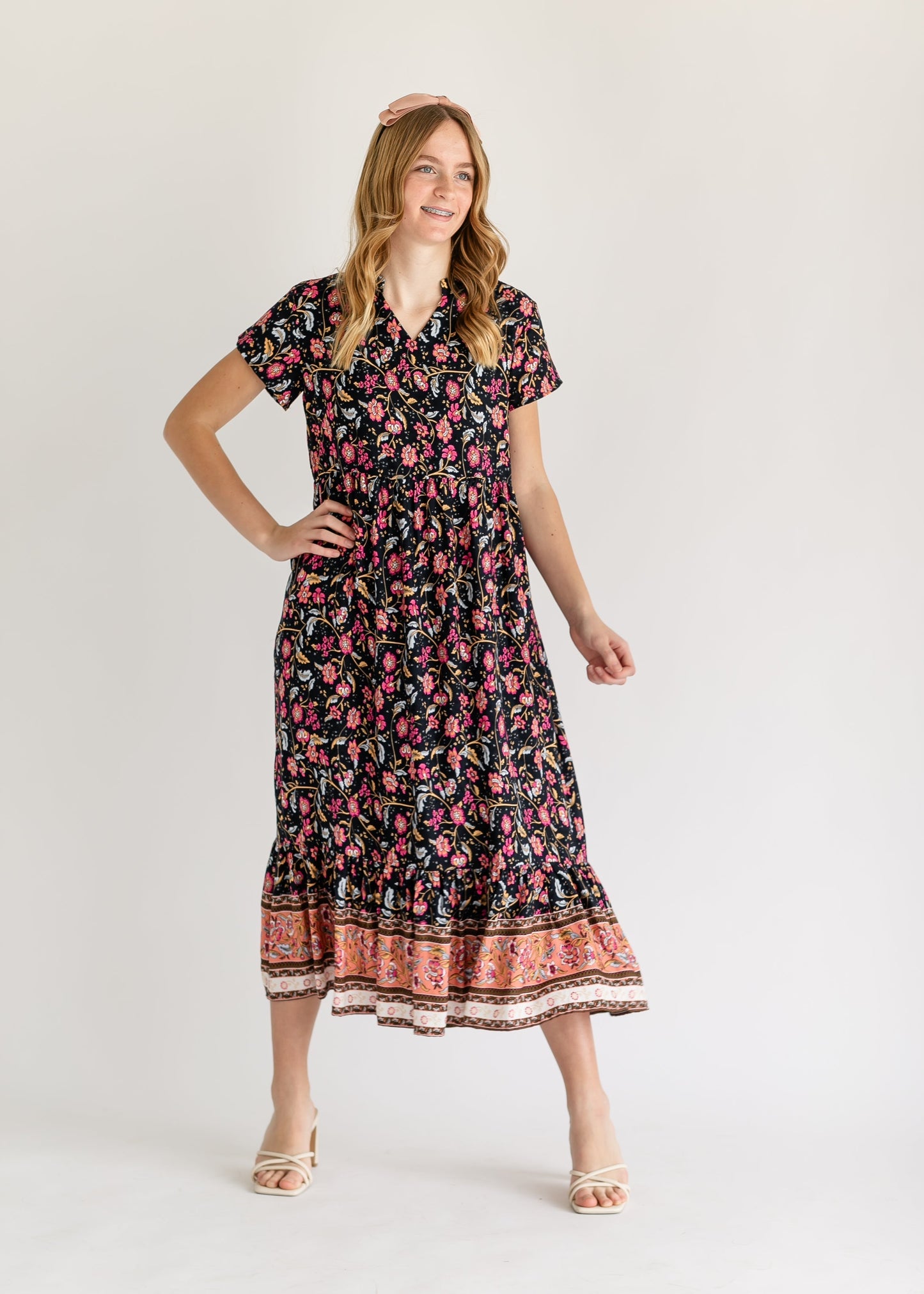 Jaydrien Floral Flutter Sleeve Midi Dress - FINAL SALE