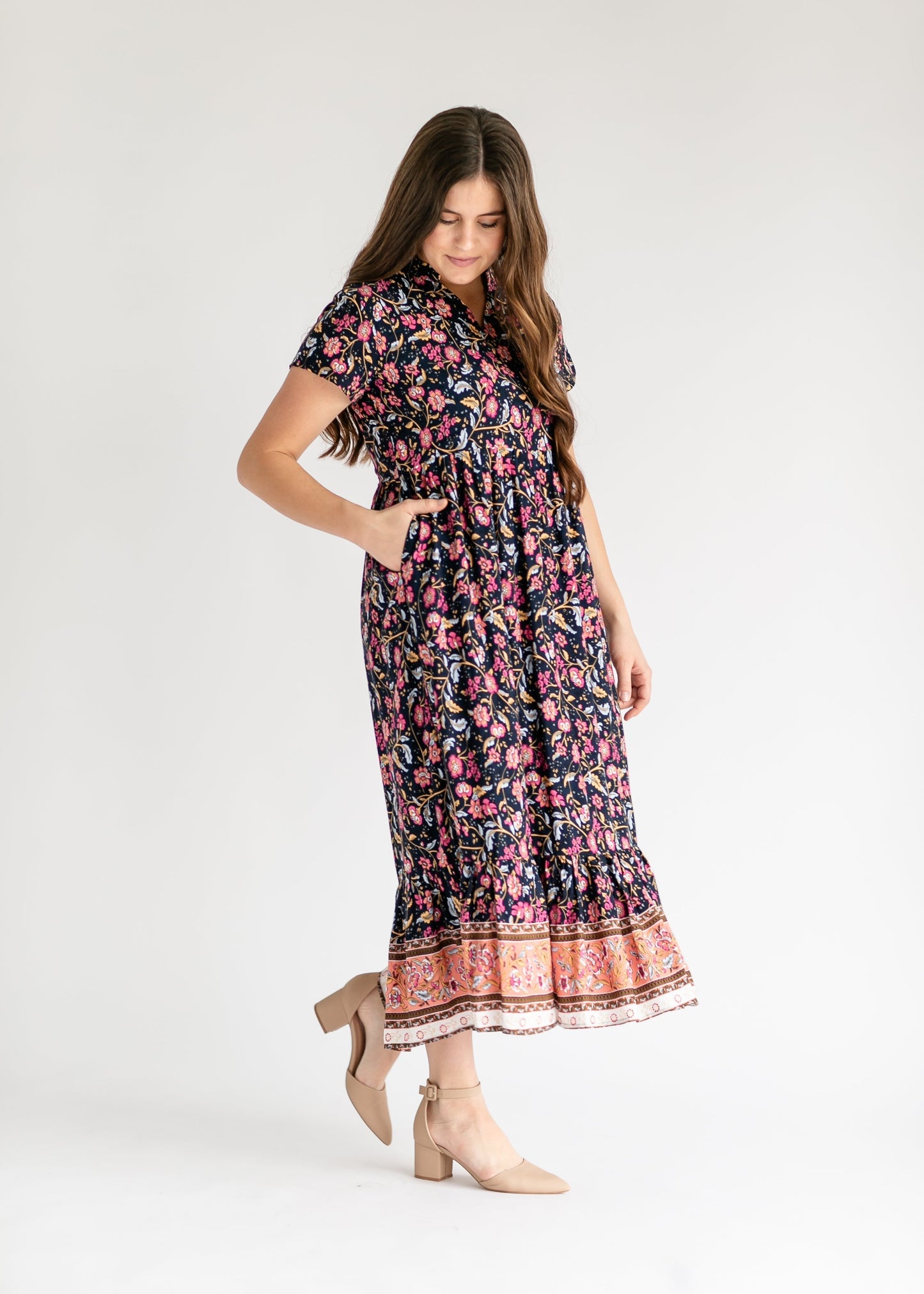 Jaydrien Floral Flutter Sleeve Midi Dress - FINAL SALE