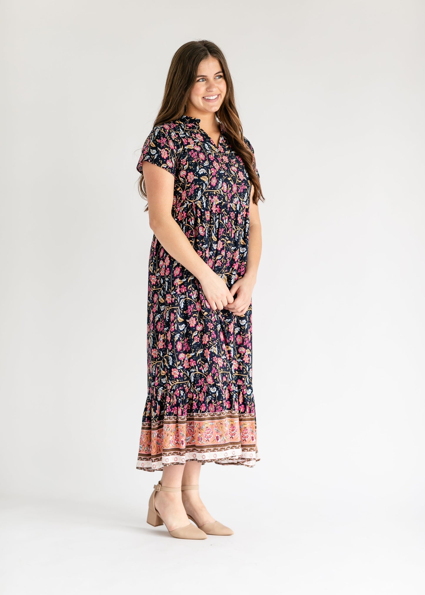 Jaydrien Floral Flutter Sleeve Midi Dress - FINAL SALE