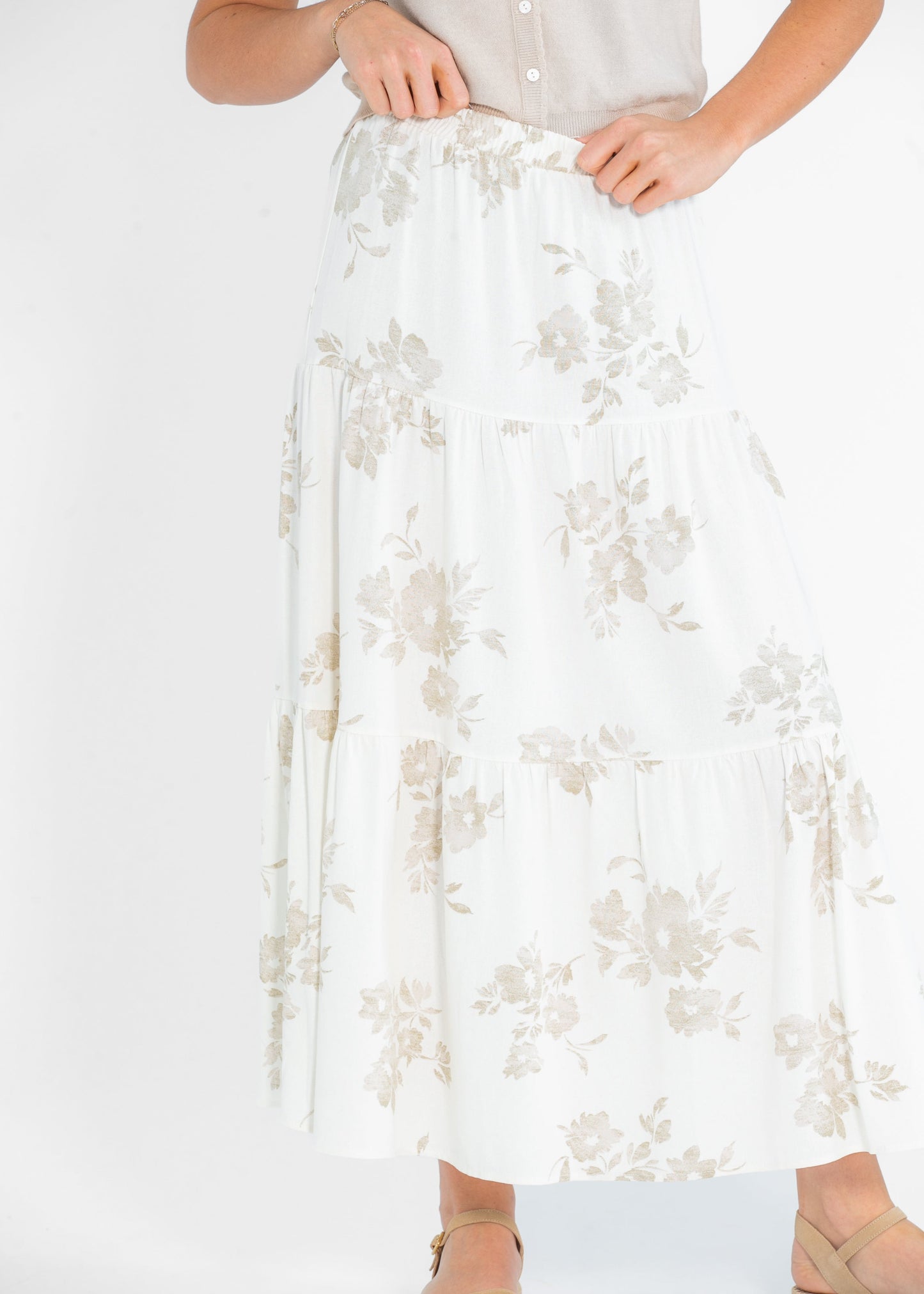 Jill Floral Stretch Waist Floral Tiered Maxi Skirt - FINAL SALE