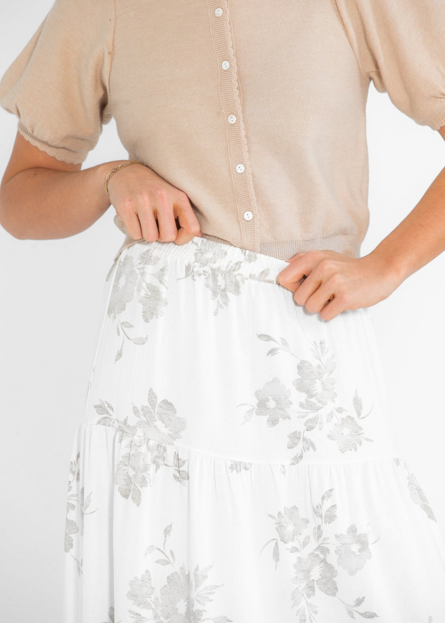 Jill Floral Stretch Waist Floral Tiered Maxi Skirt - FINAL SALE
