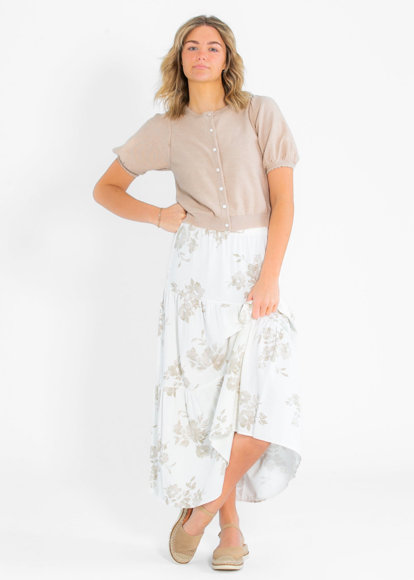 Jill Floral Stretch Waist Floral Tiered Maxi Skirt - FINAL SALE