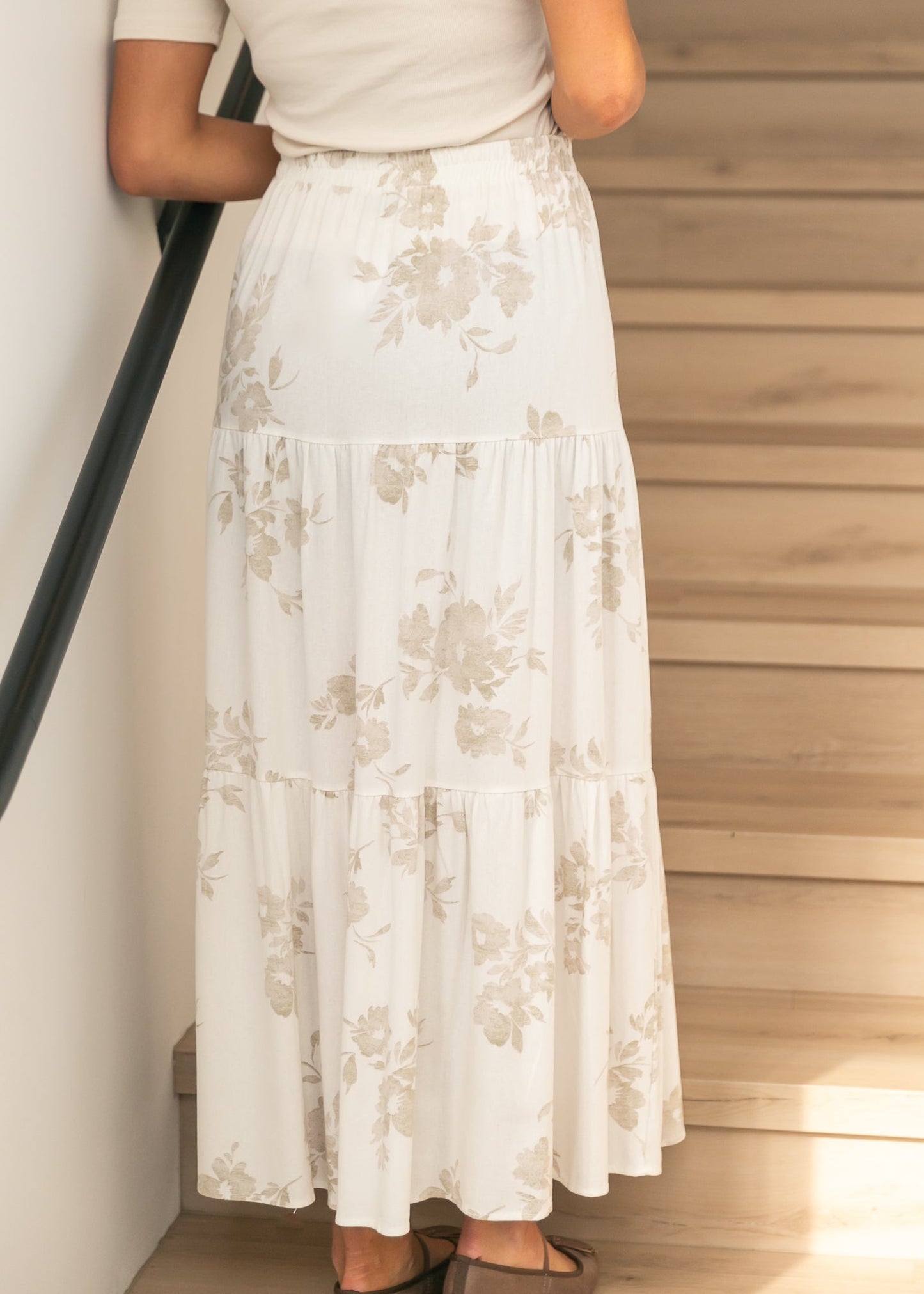 Jill Floral Stretch Waist Floral Tiered Maxi Skirt - FINAL SALE