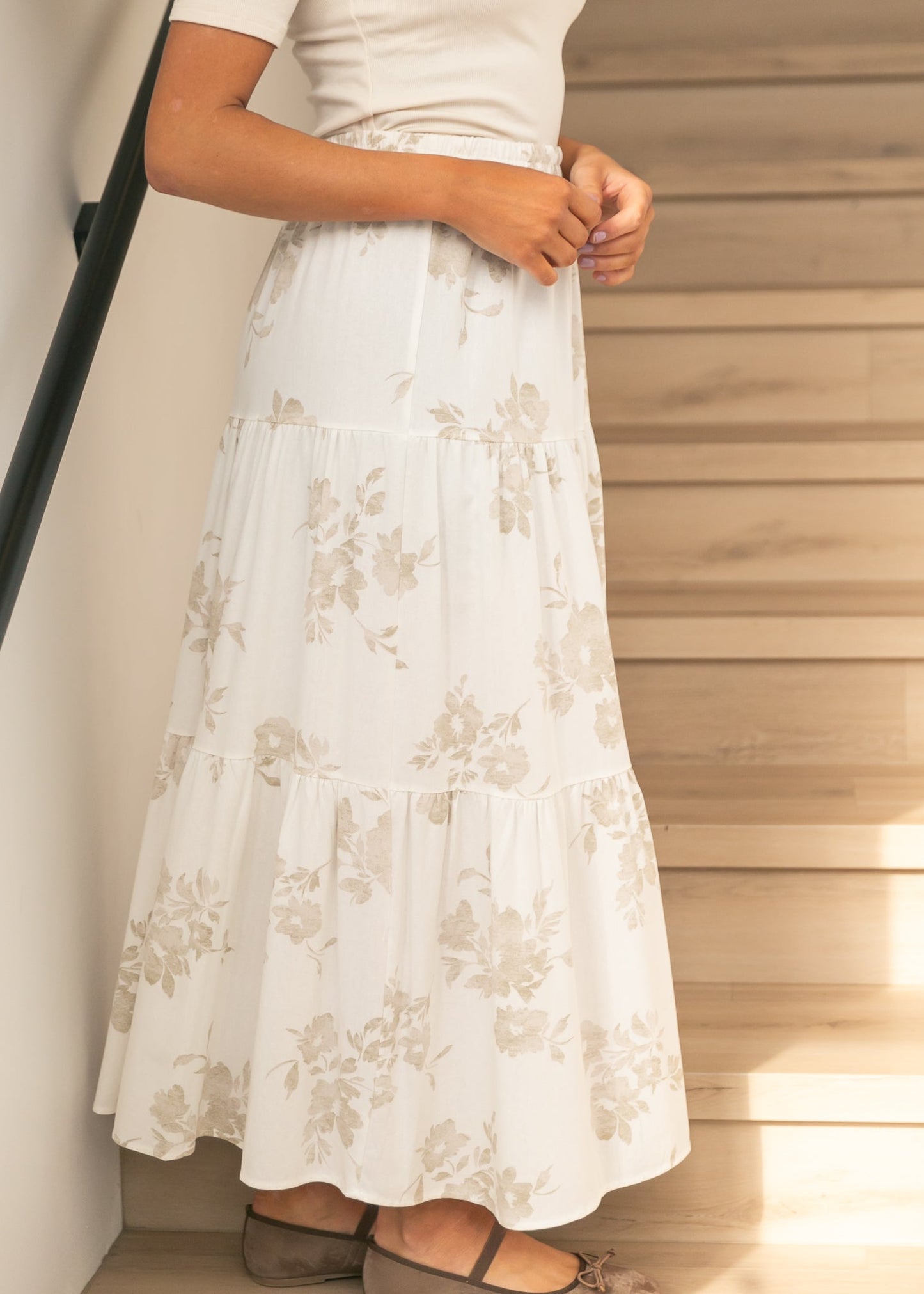 Jill Floral Stretch Waist Floral Tiered Maxi Skirt - FINAL SALE