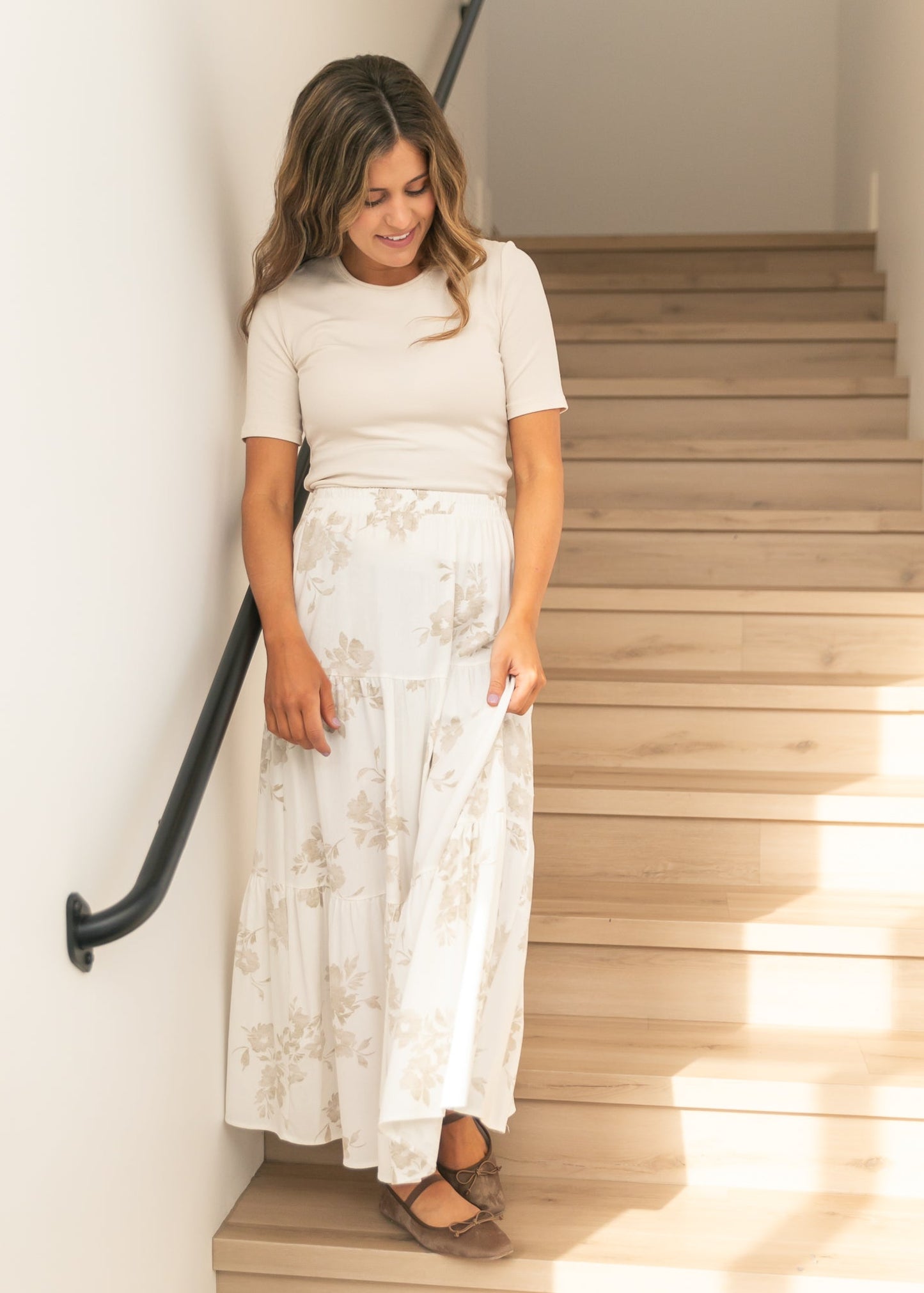 Jill Floral Stretch Waist Floral Tiered Maxi Skirt - FINAL SALE