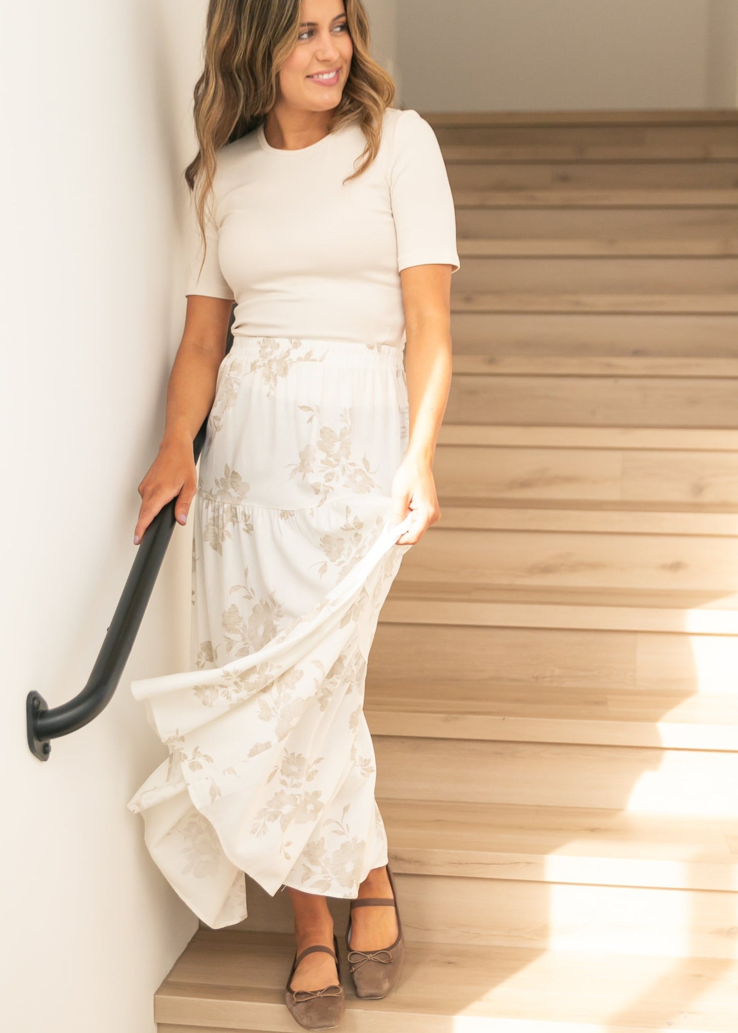 Jill Floral Stretch Waist Floral Tiered Maxi Skirt - FINAL SALE