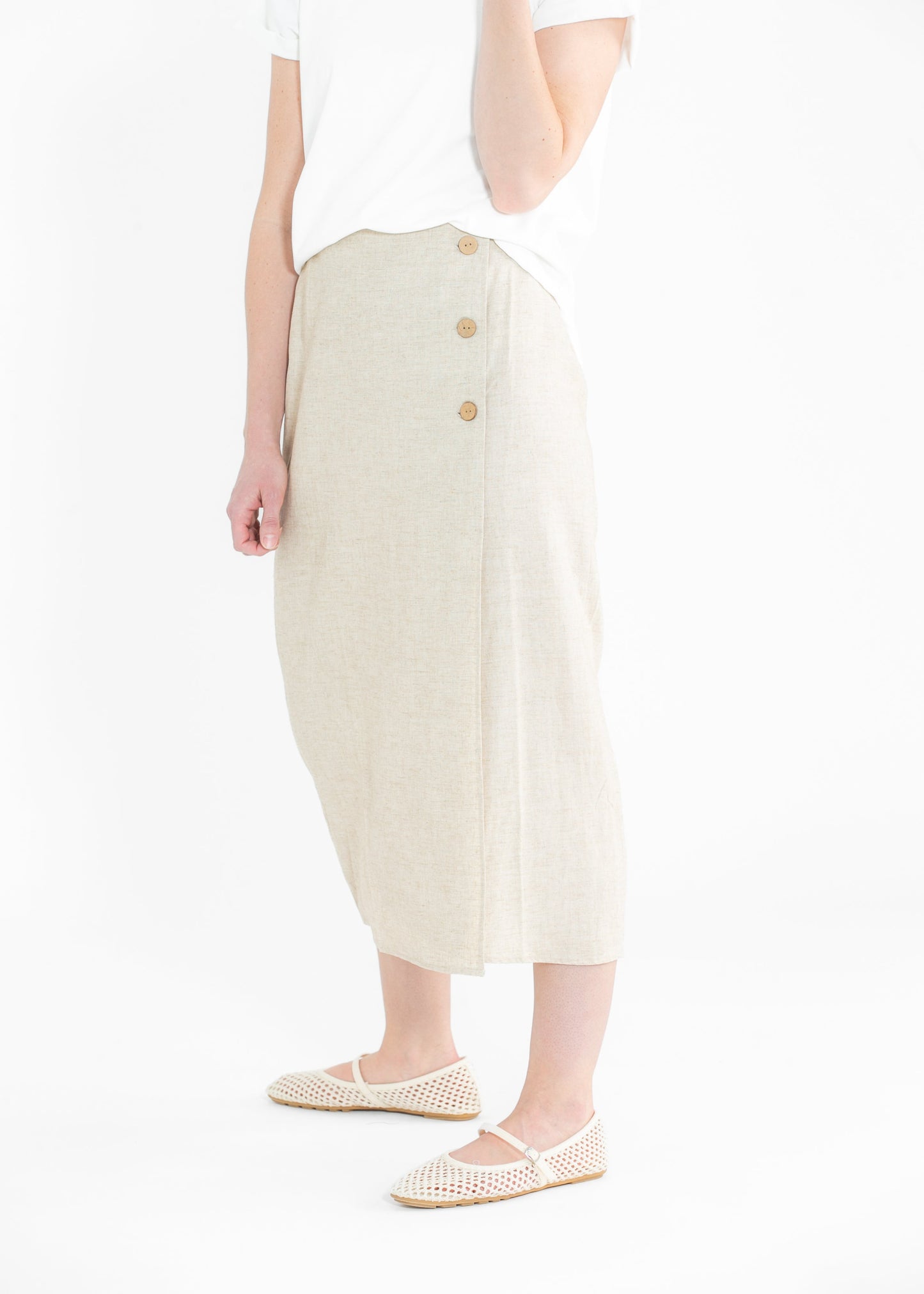 Cleo Linen Blend Button Midi Skirt