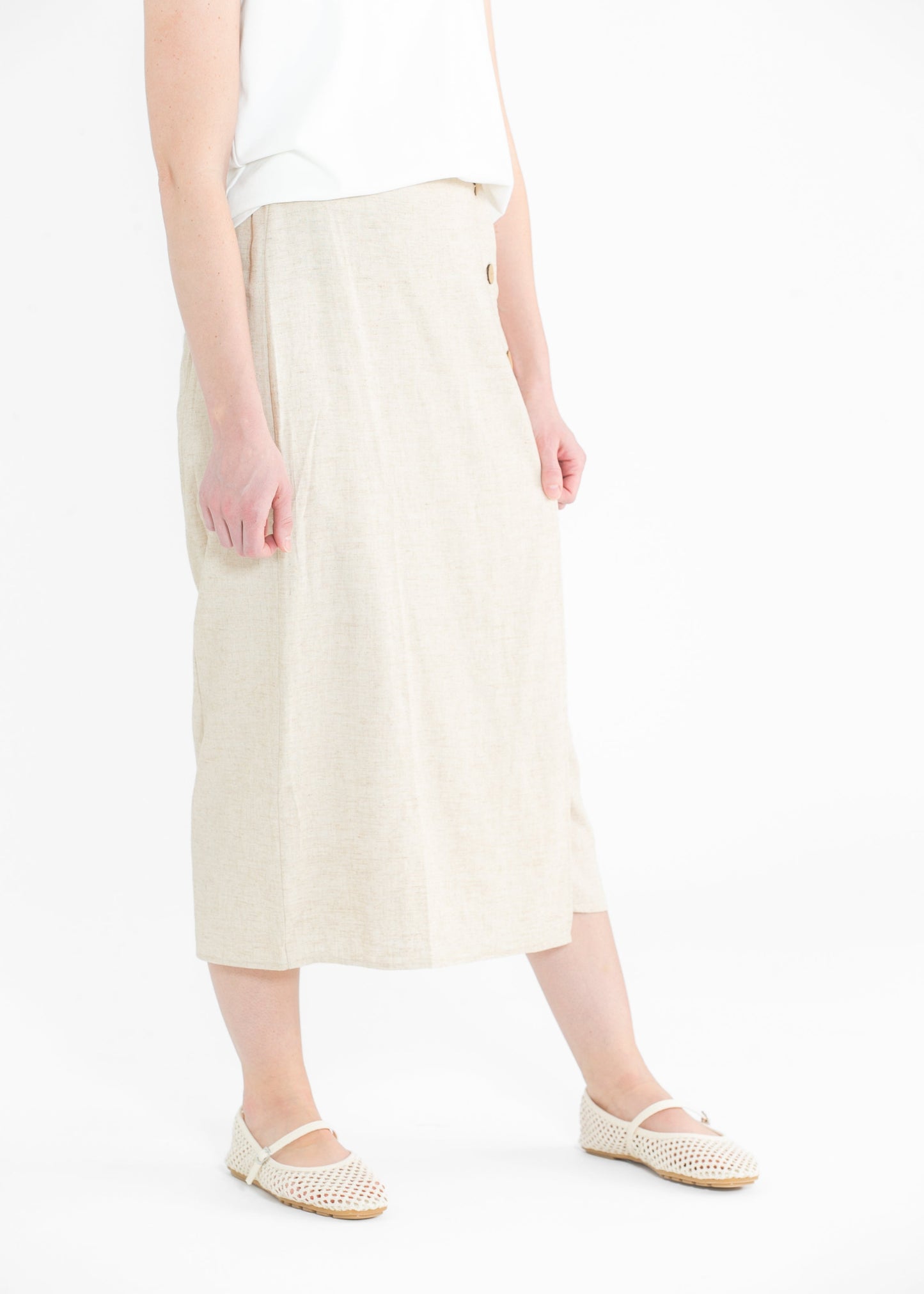Cleo Linen Blend Button Midi Skirt