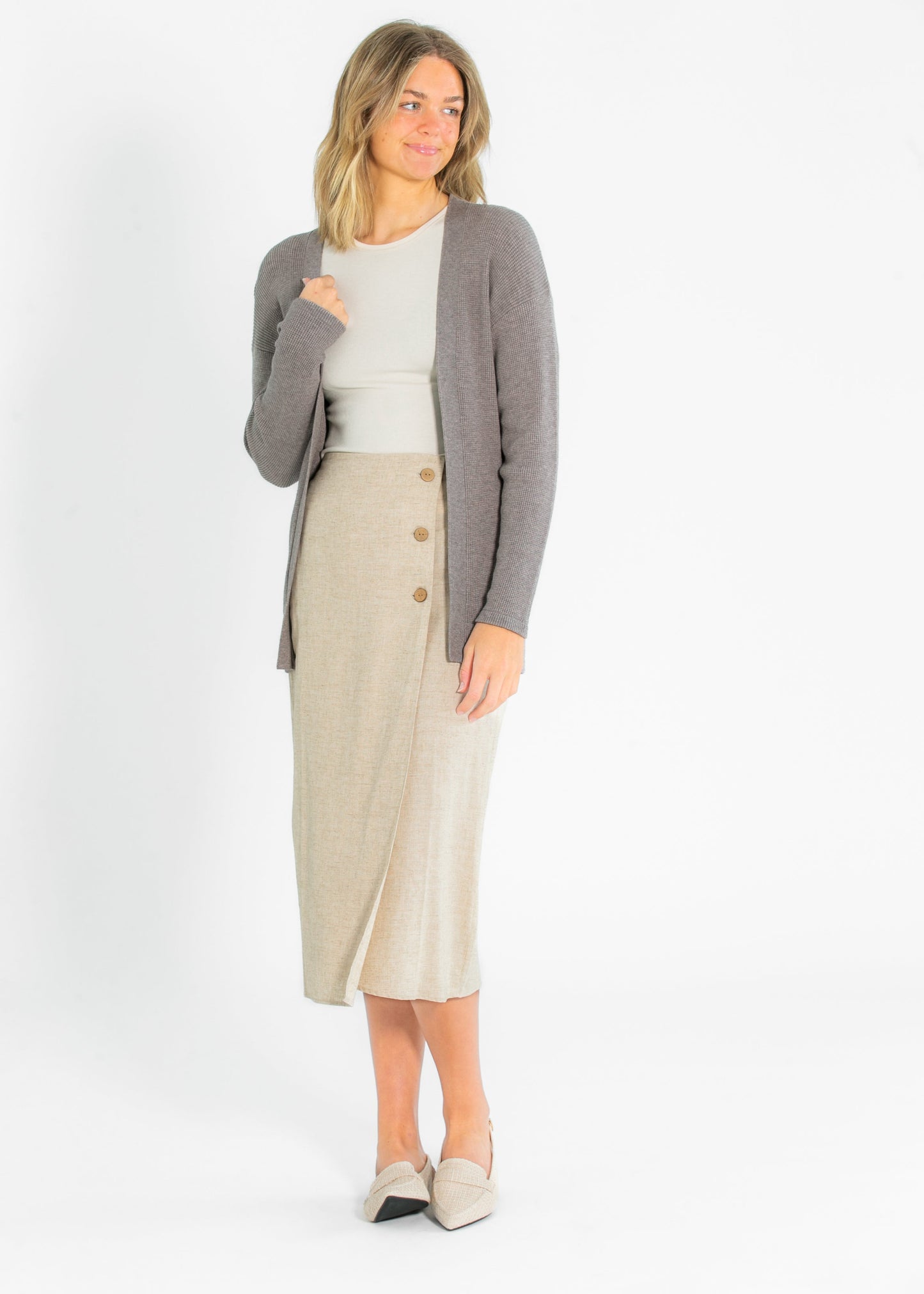Cleo Linen Blend Button Midi Skirt