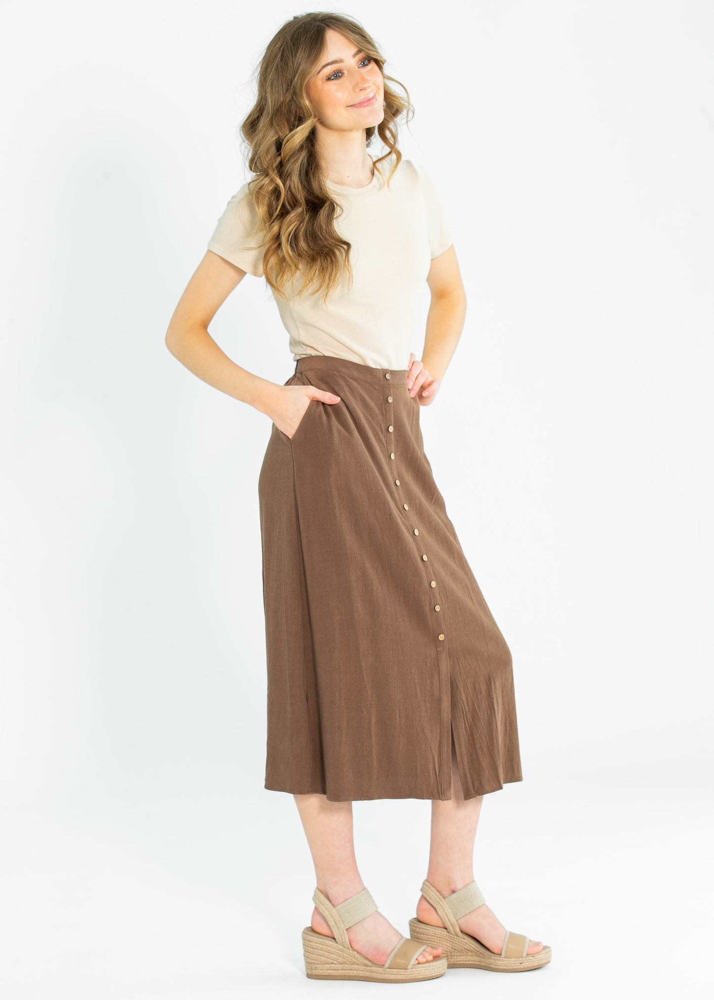 Jolene Linen Blend Button Up Midi Skirt - FINAL SALE