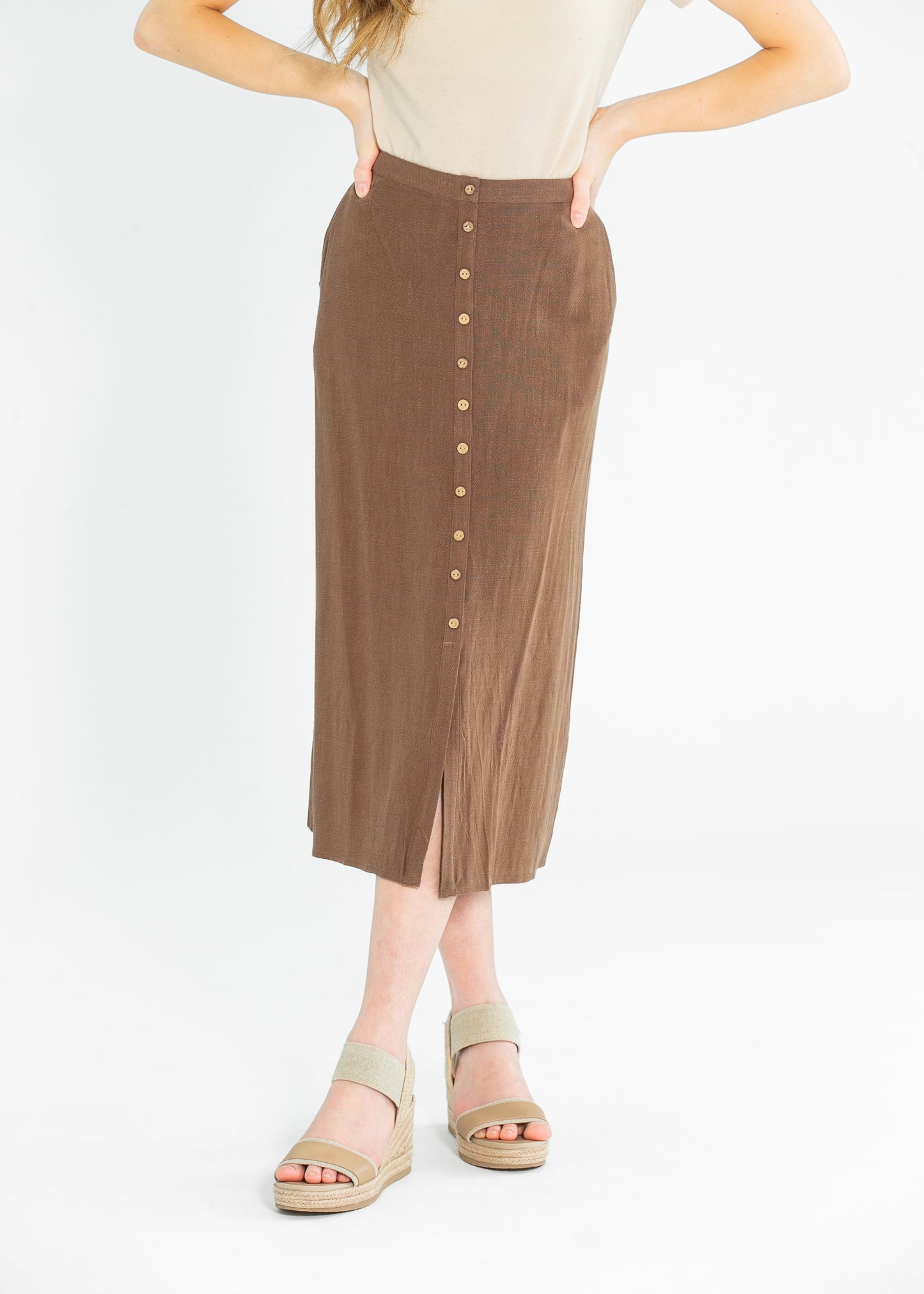 Jolene Linen Blend Button Up Midi Skirt - FINAL SALE