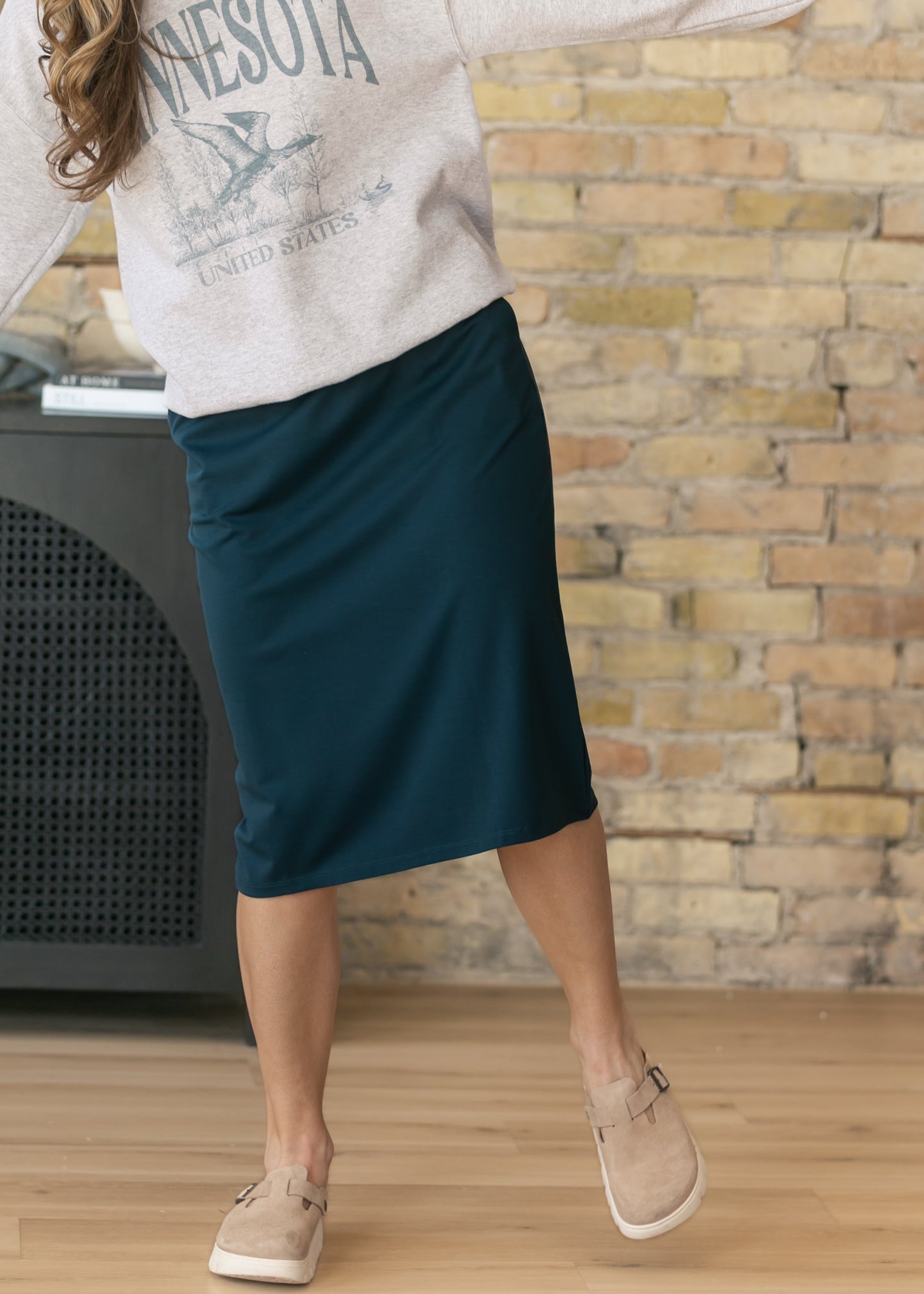 Jordan Teal Knit Midi Skirt