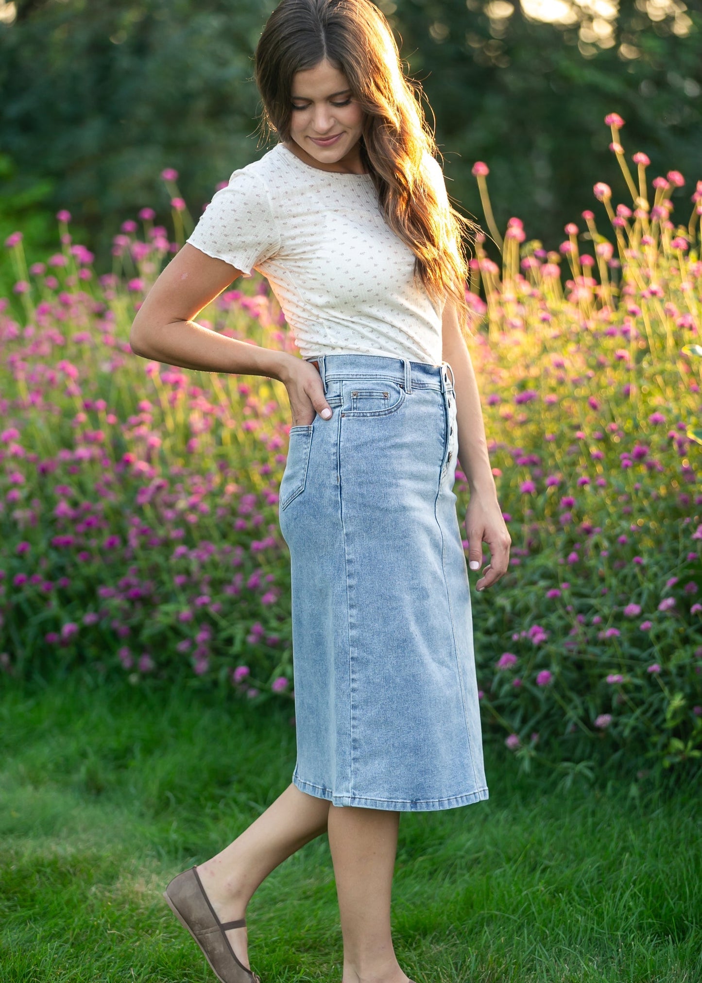 Josie A-line Denim Midi Skirt
