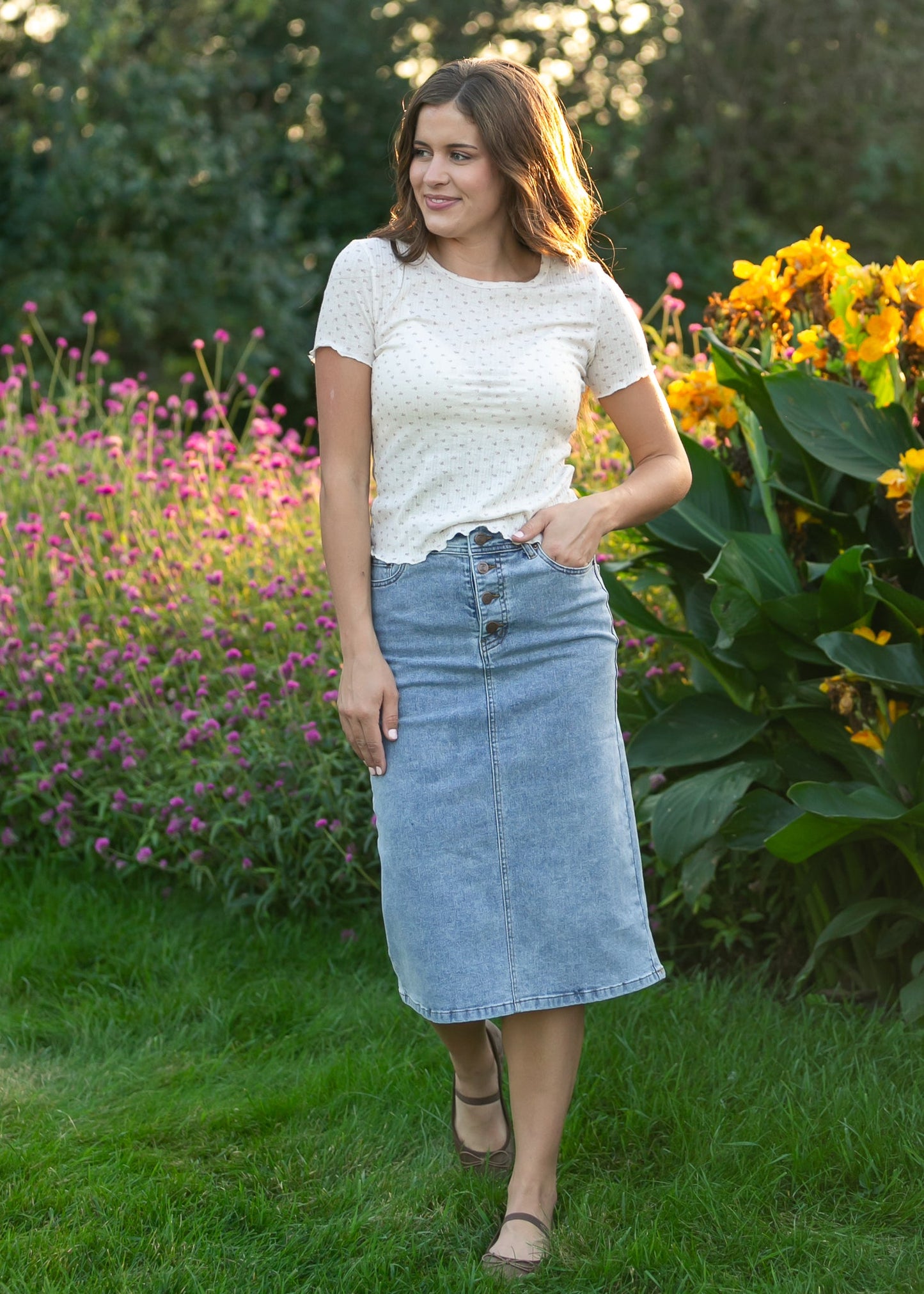 Josie A-line Denim Midi Skirt