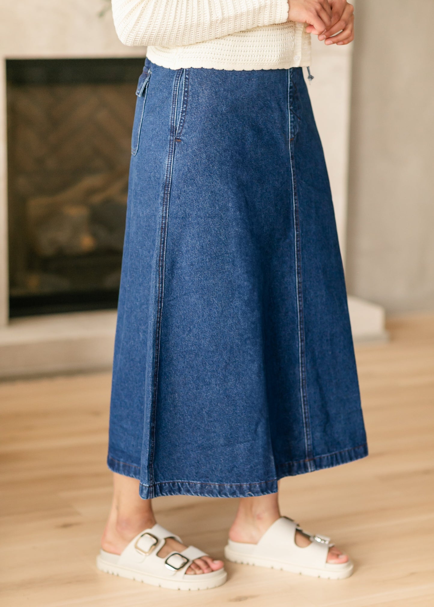 Karly Drawstring Denim Midi Skirt - FINAL SALE