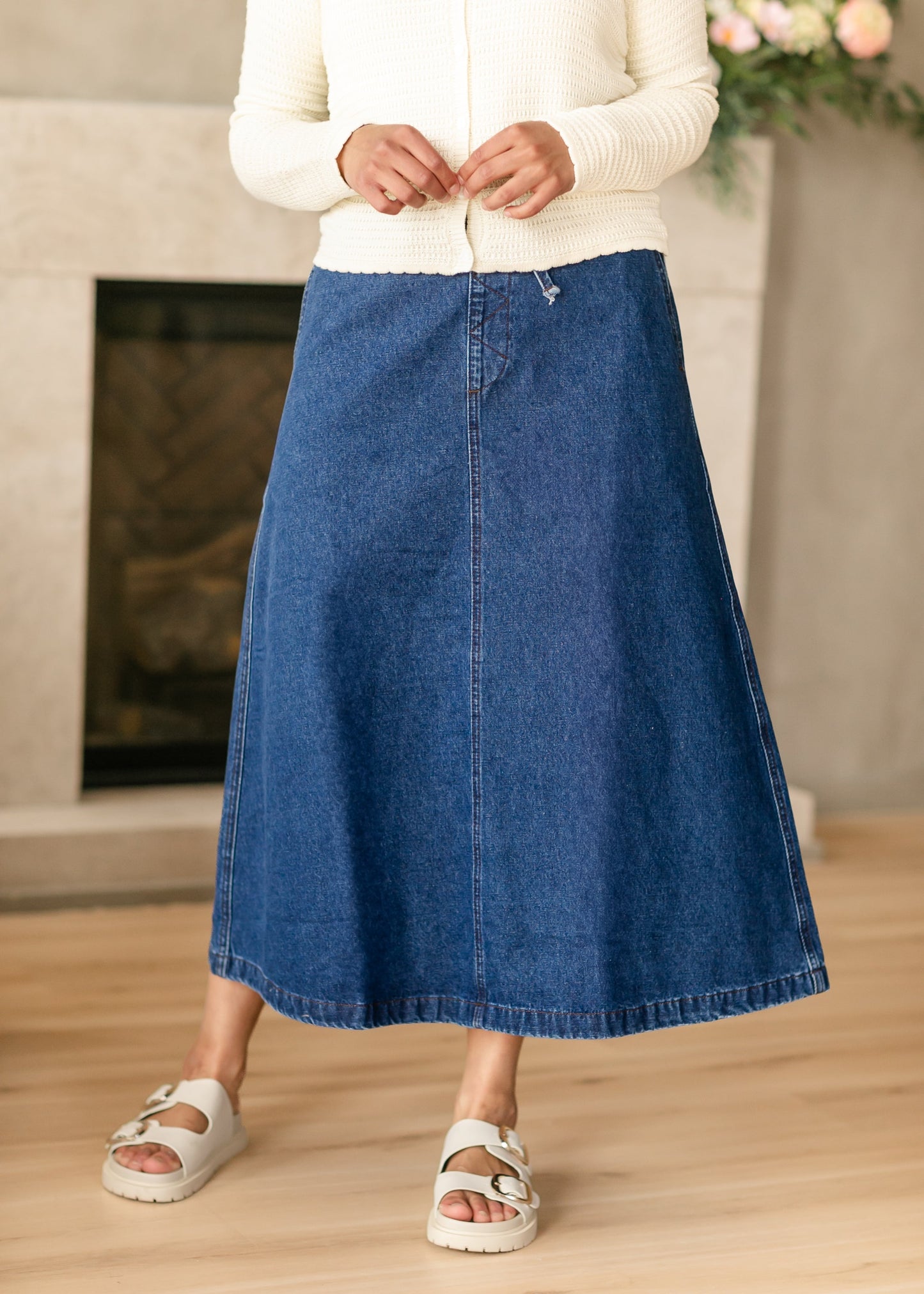 Karly Drawstring Denim Midi Skirt - FINAL SALE