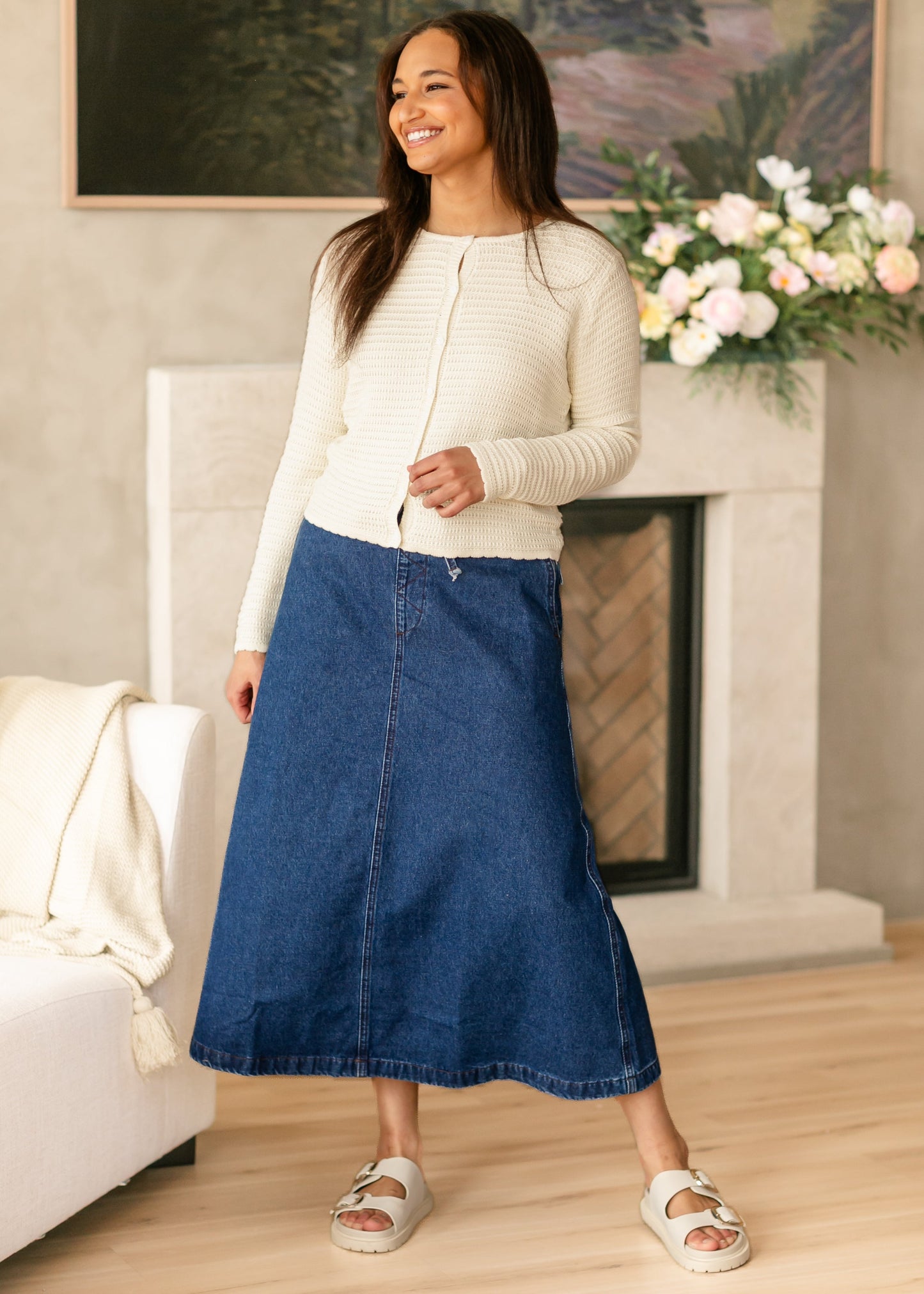 Karly Drawstring Denim Midi Skirt - FINAL SALE