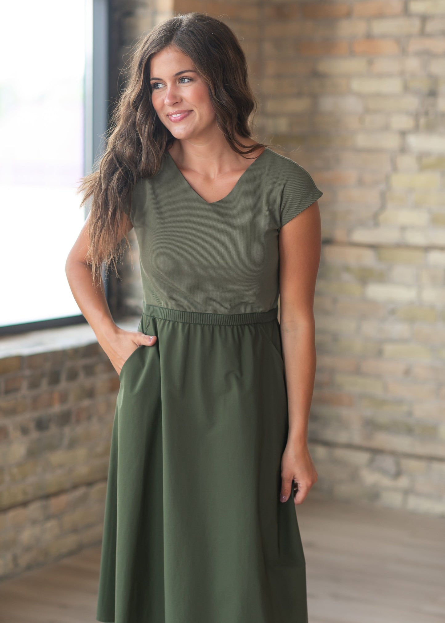 Kate Olive Cap Sleeve Midi Dress