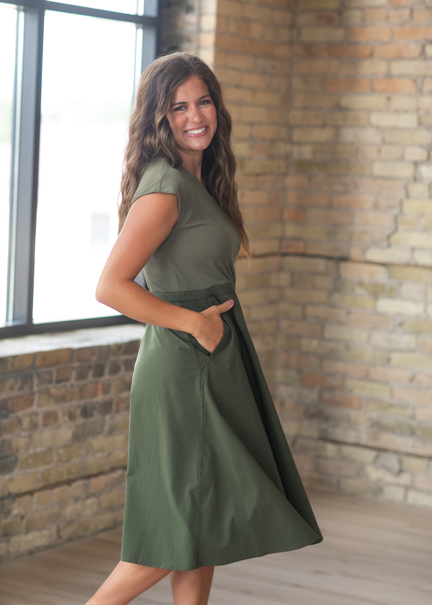 Kate Olive Cap Sleeve Midi Dress