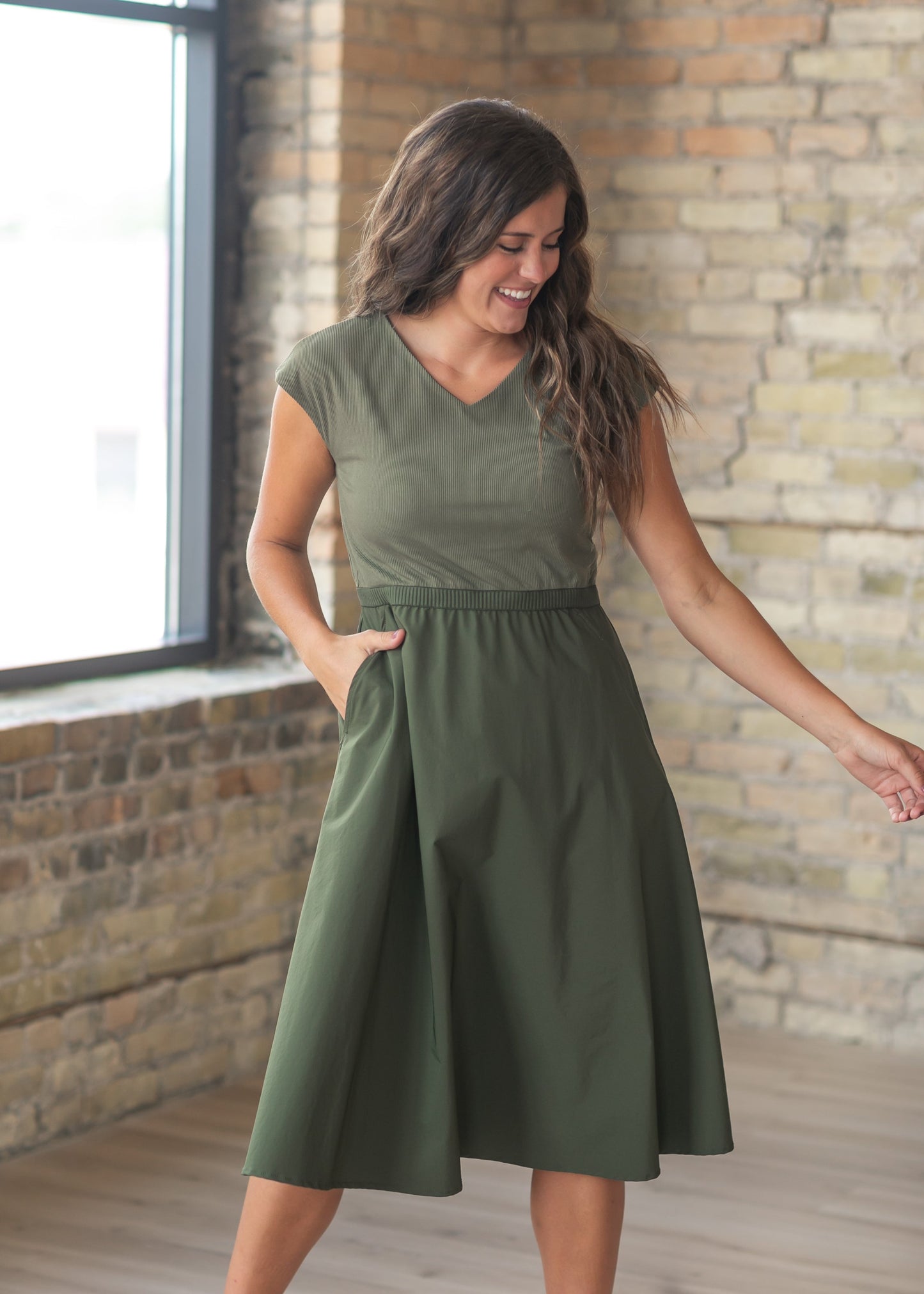 Kate Olive Cap Sleeve Midi Dress