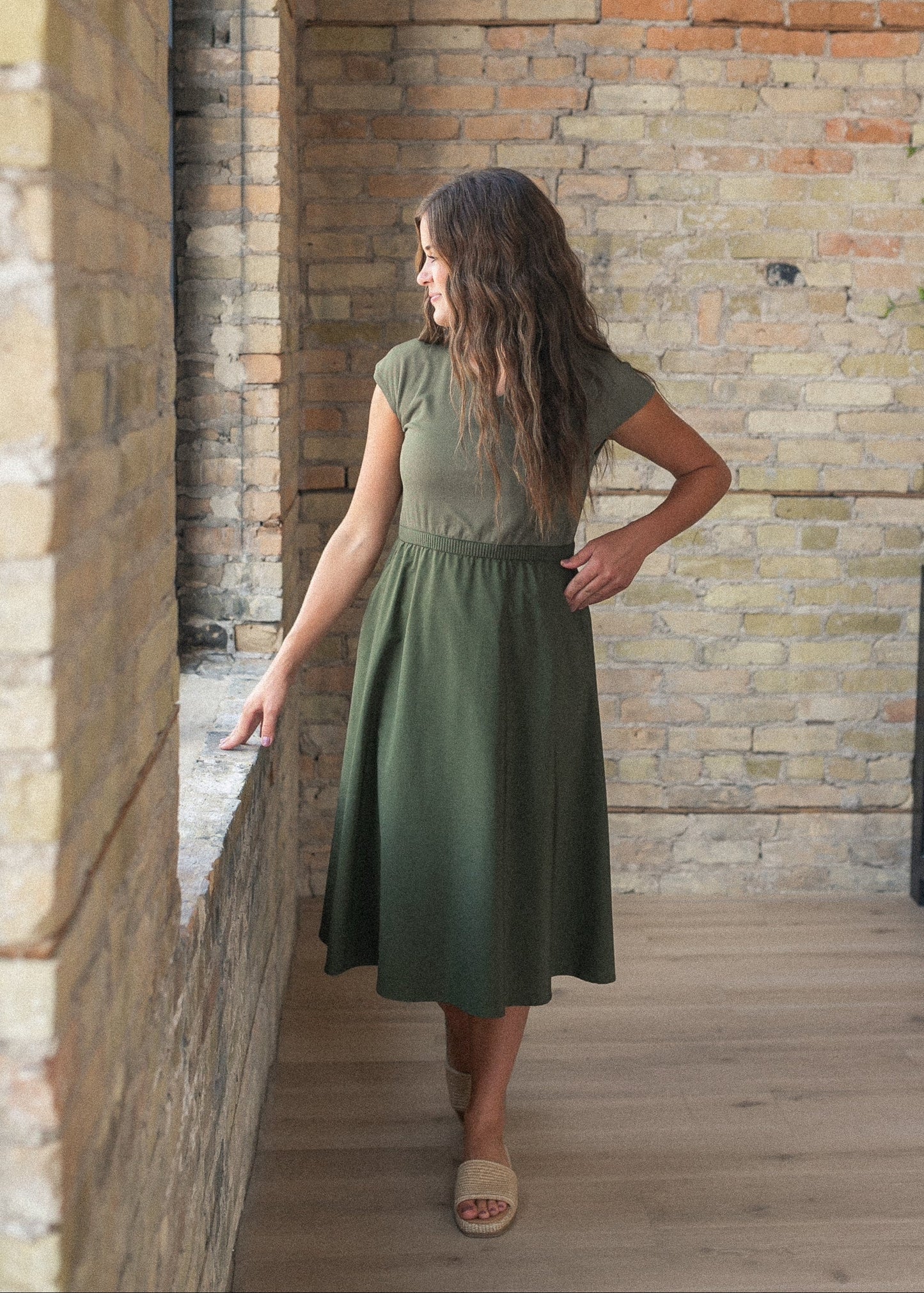 Kate Olive Cap Sleeve Midi Dress