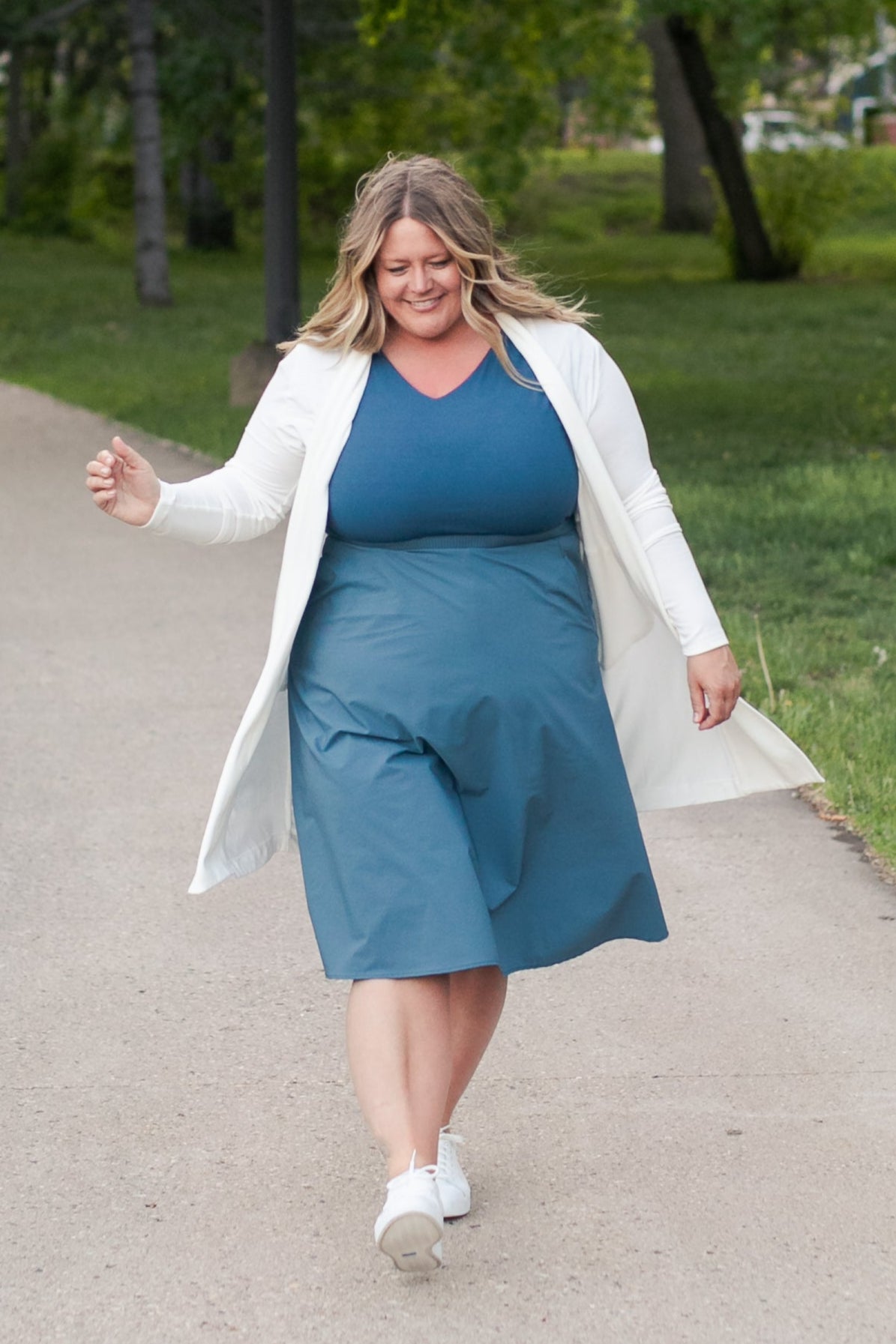 Kate Dusty Blue Cap Sleeve Midi Dress