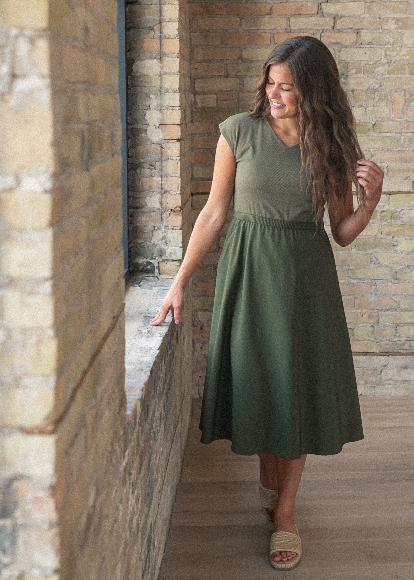 Kate Olive Cap Sleeve Midi Dress