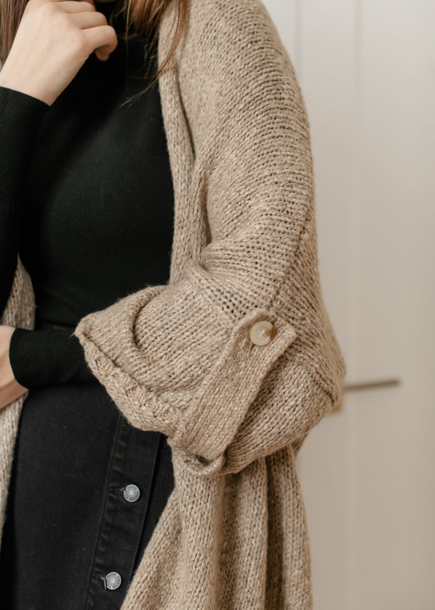 Knit Button Detail Open Cardigan