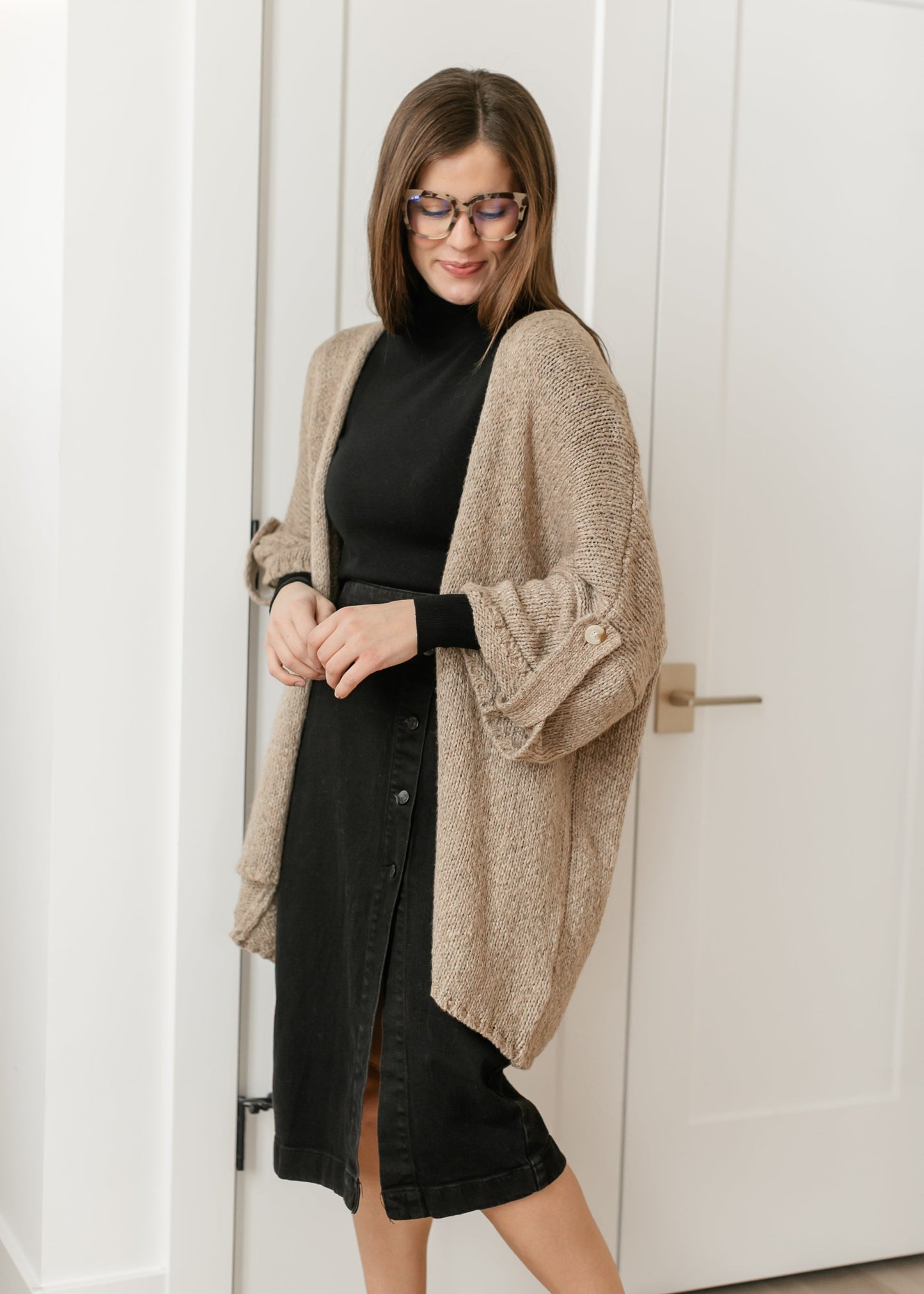 Knit Button Detail Open Cardigan