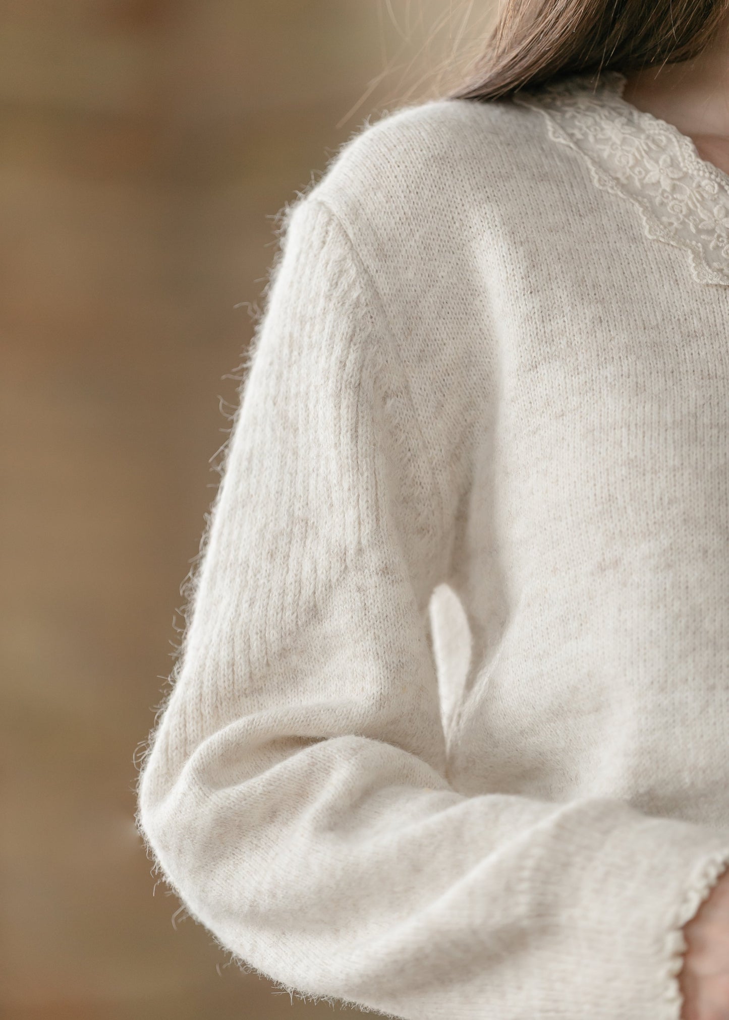 Knit Heathered Lace Trim Sweater