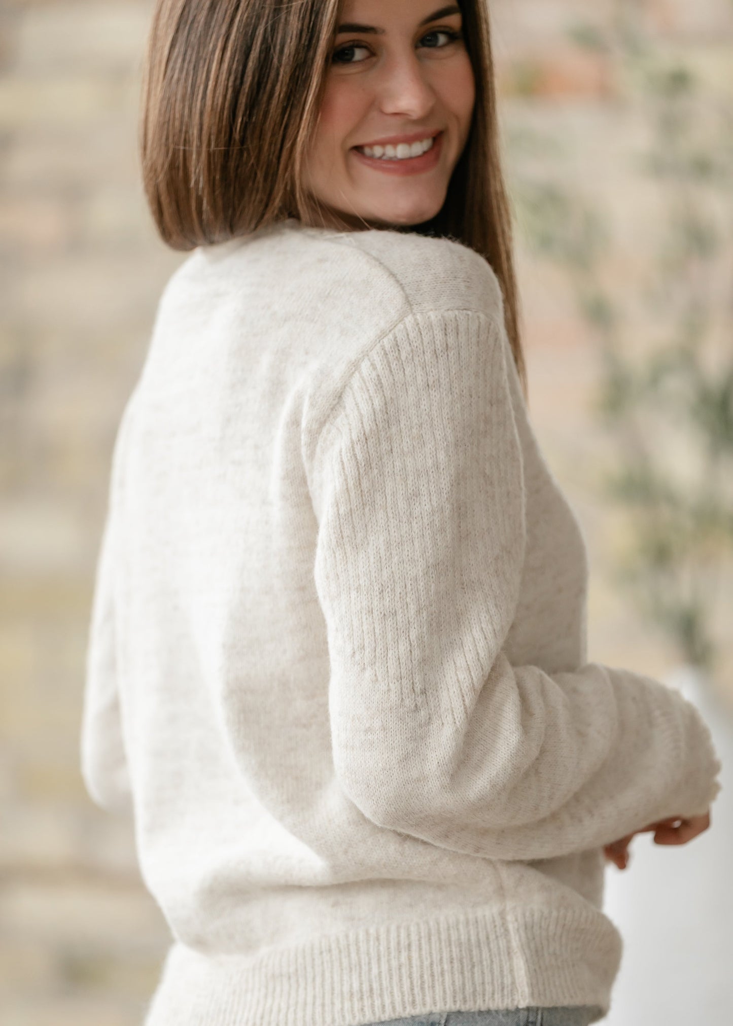 Knit Heathered Lace Trim Sweater