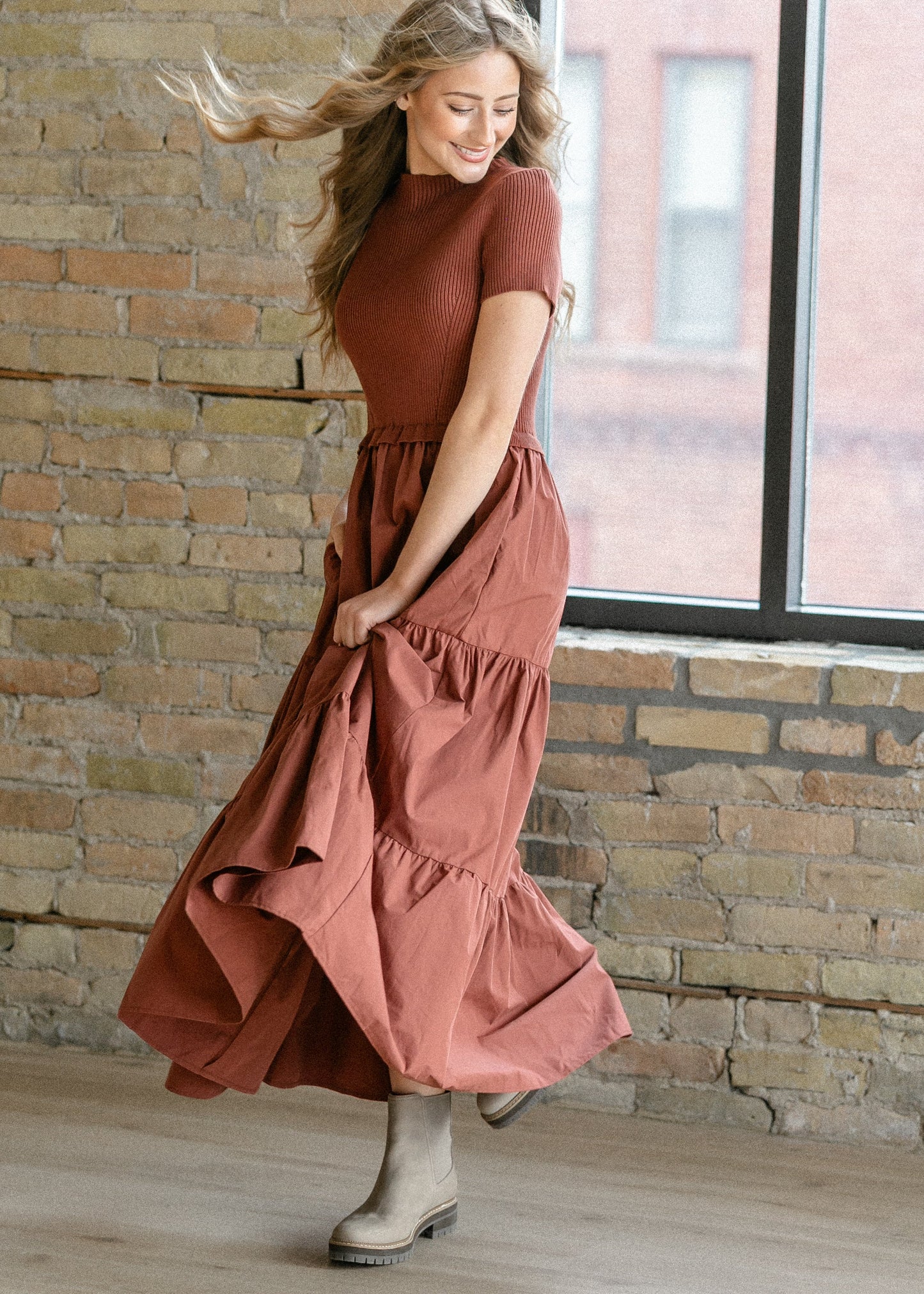 Knit Mix Mock Neck Maxi Dress