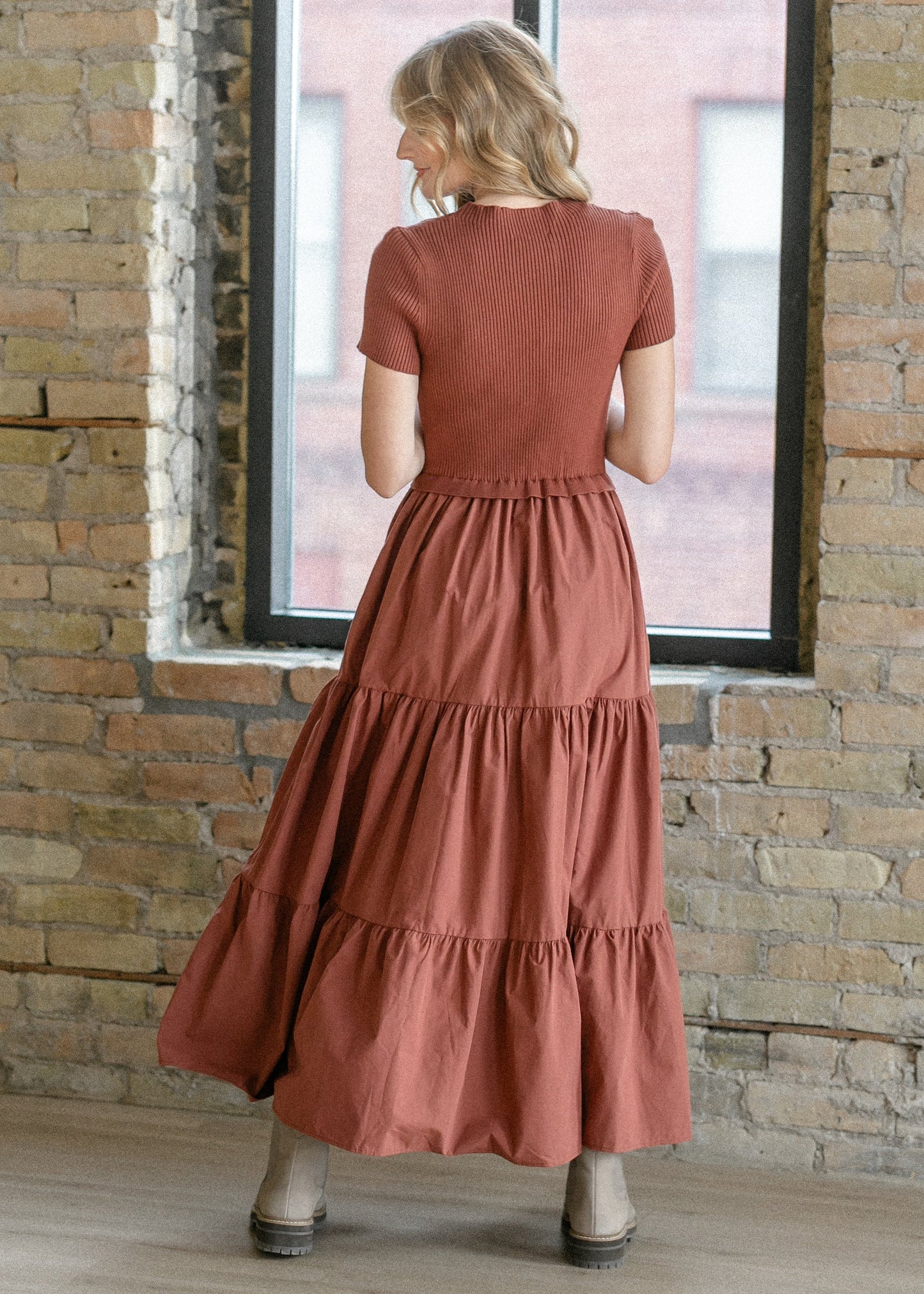 Knit Mix Mock Neck Maxi Dress