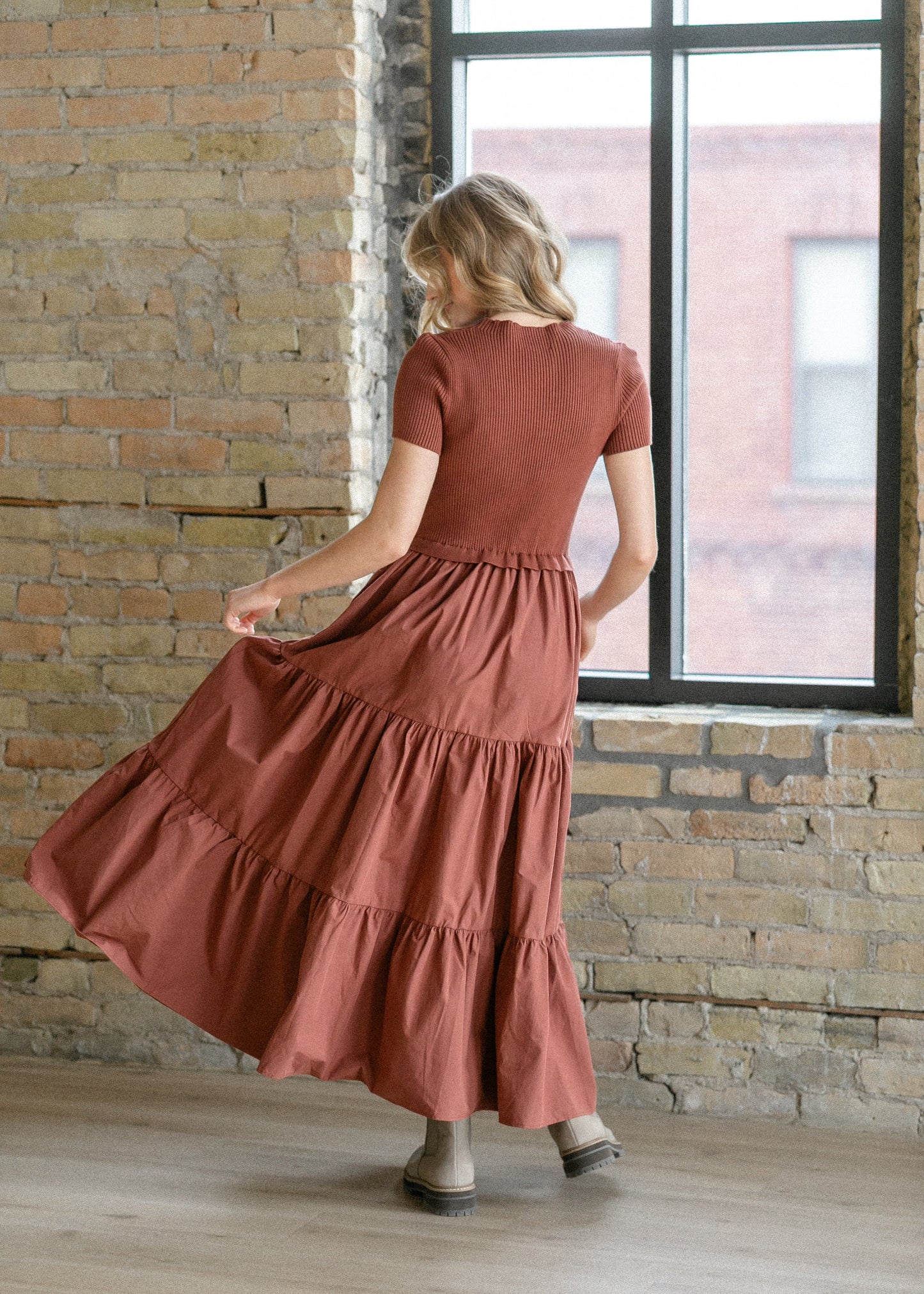 Knit Mix Mock Neck Maxi Dress