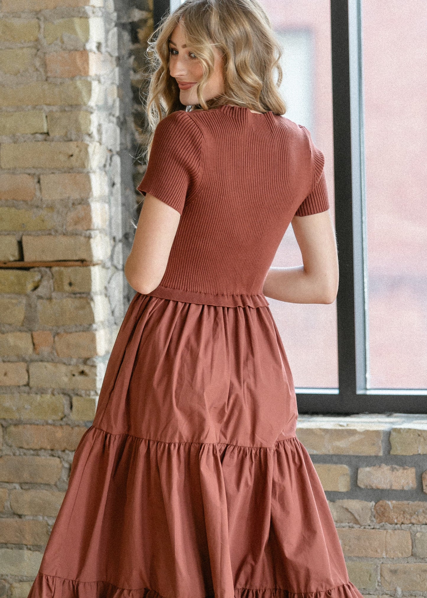 Knit Mix Mock Neck Maxi Dress