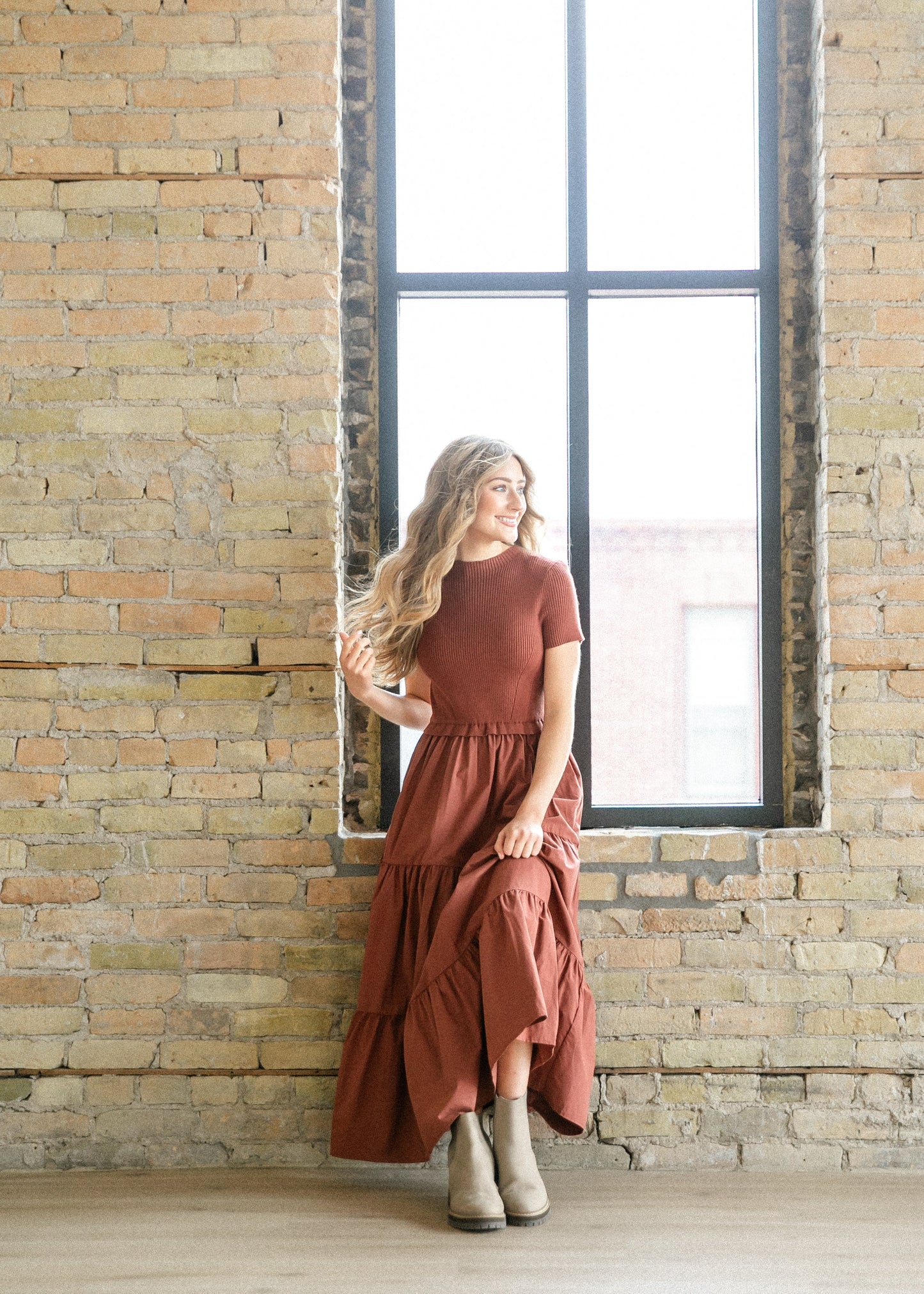 Knit Mix Mock Neck Maxi Dress