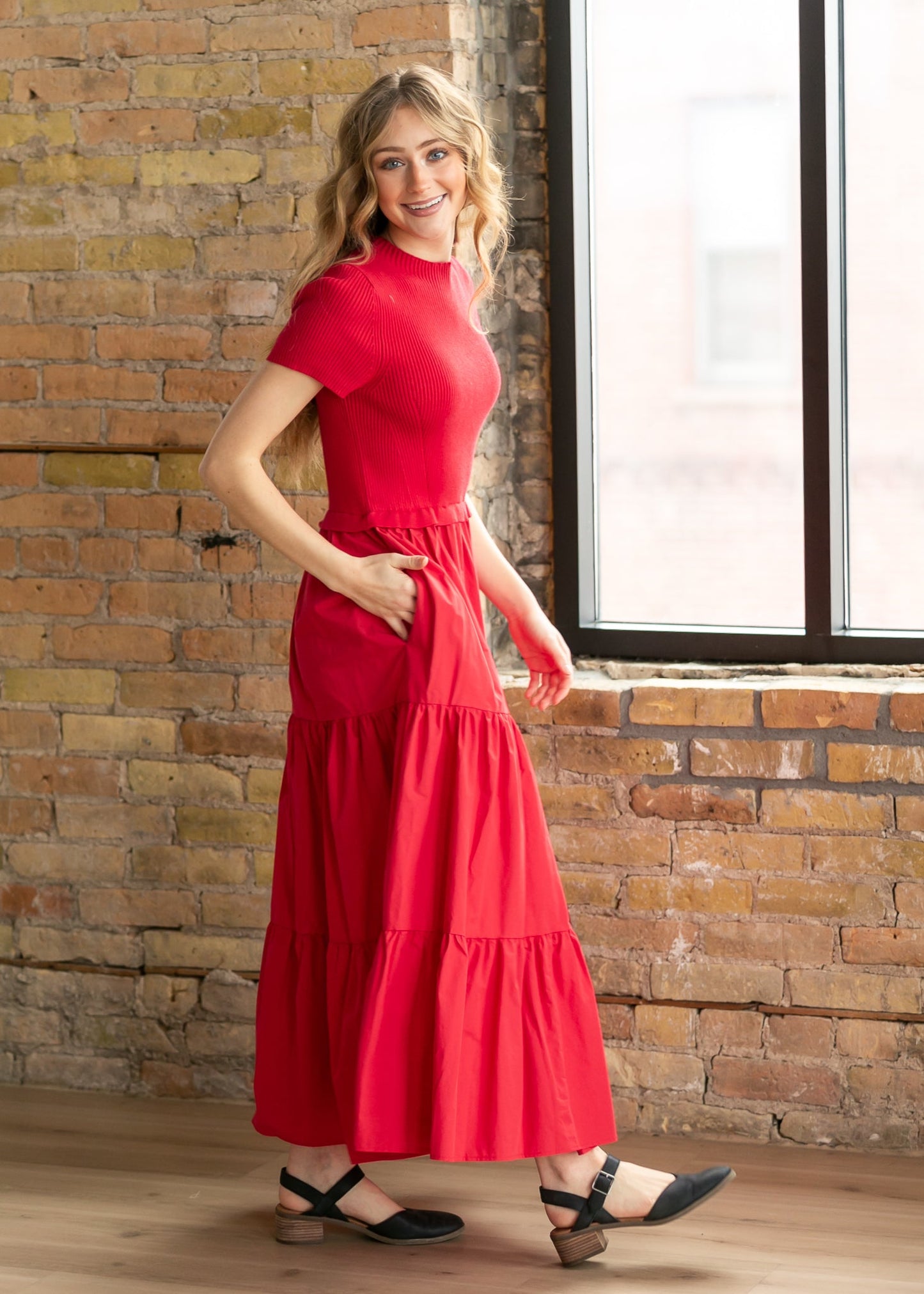 Knit Mix Mock Neck Maxi Dress