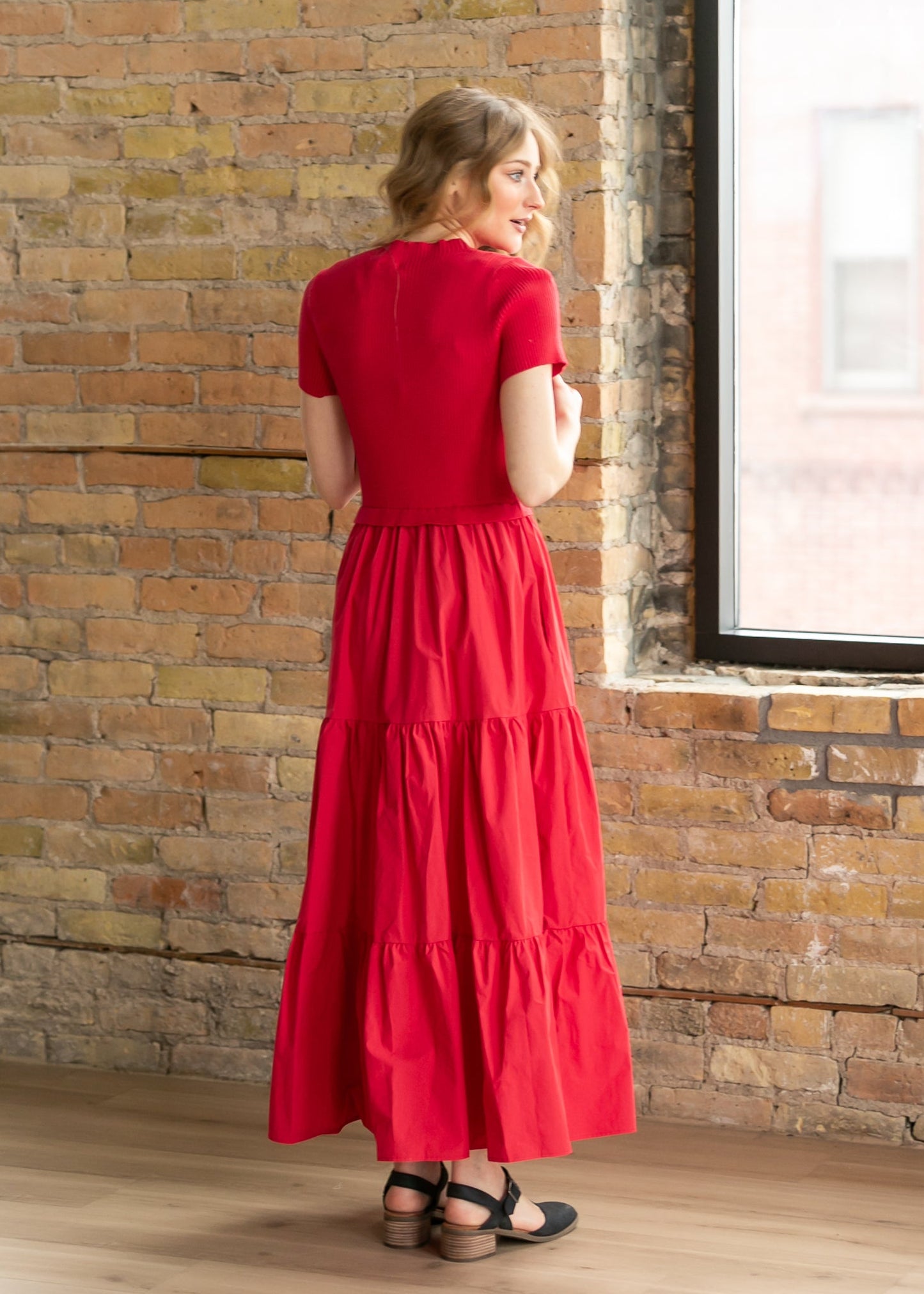 Knit Mix Mock Neck Maxi Dress