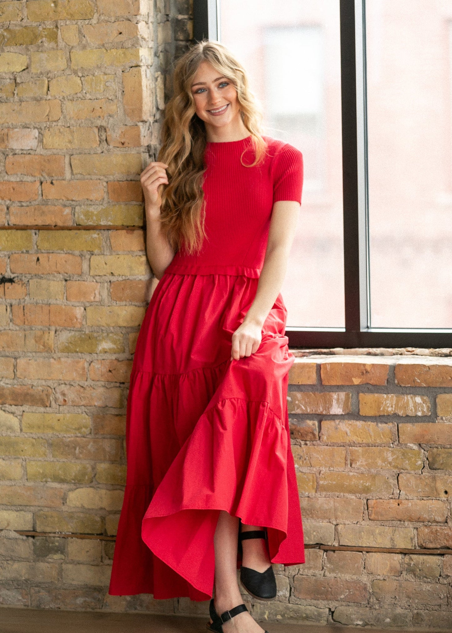 Knit Mix Mock Neck Maxi Dress