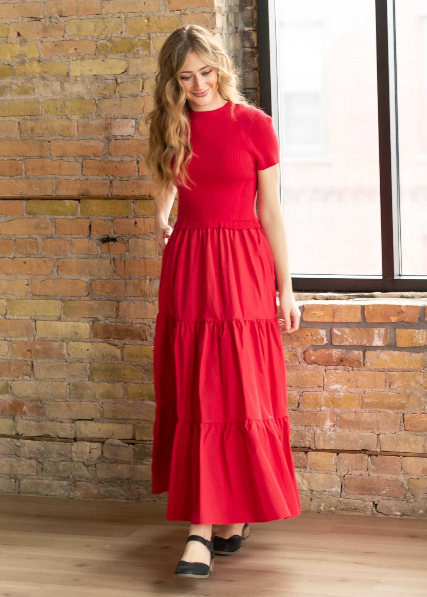Knit Mix Mock Neck Maxi Dress