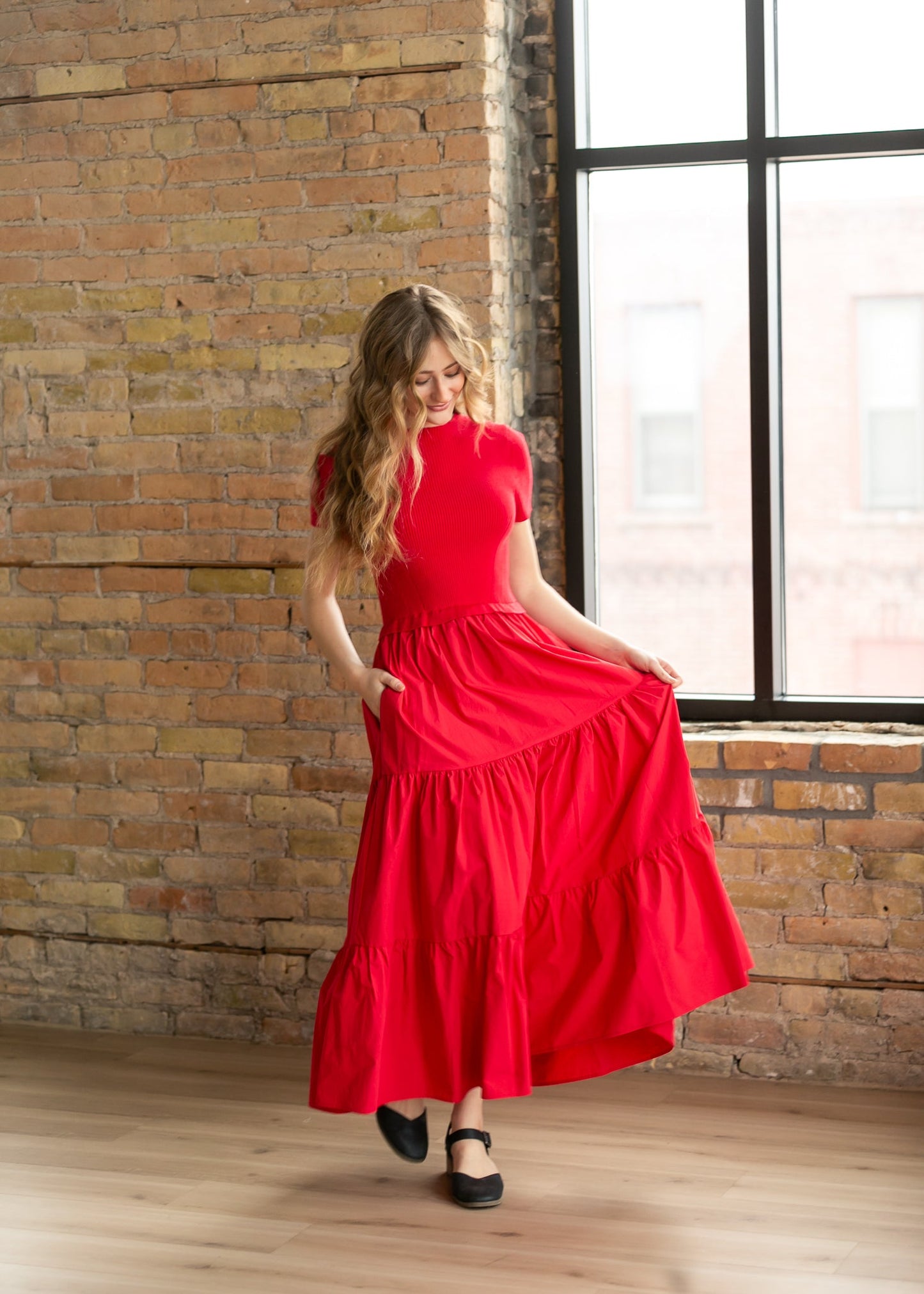 Knit Mix Mock Neck Maxi Dress