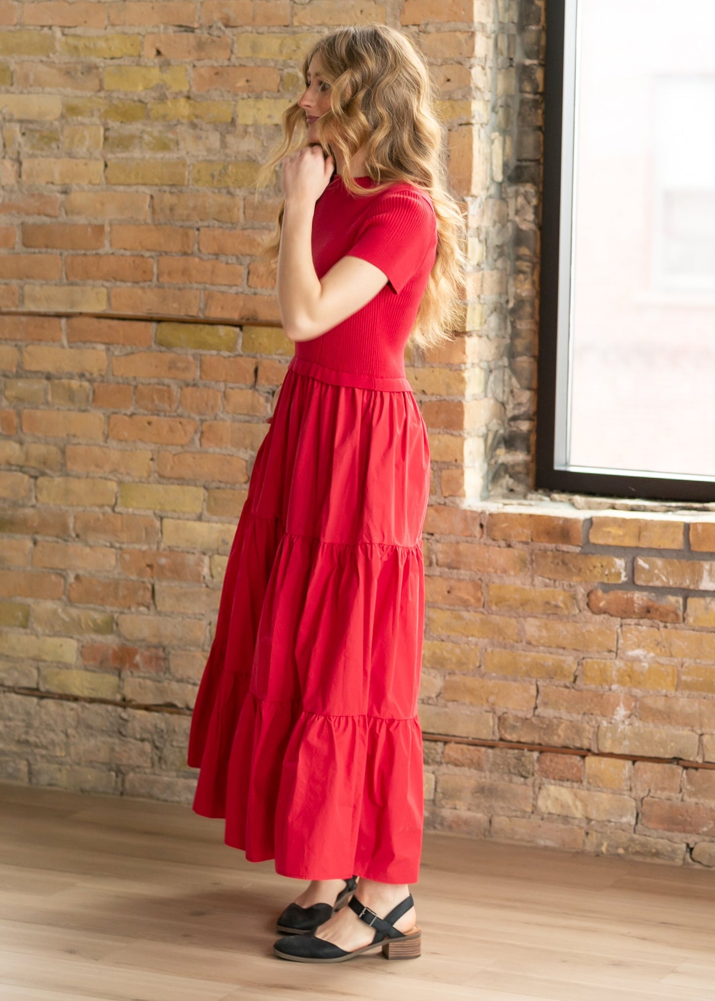 Knit Mix Mock Neck Maxi Dress