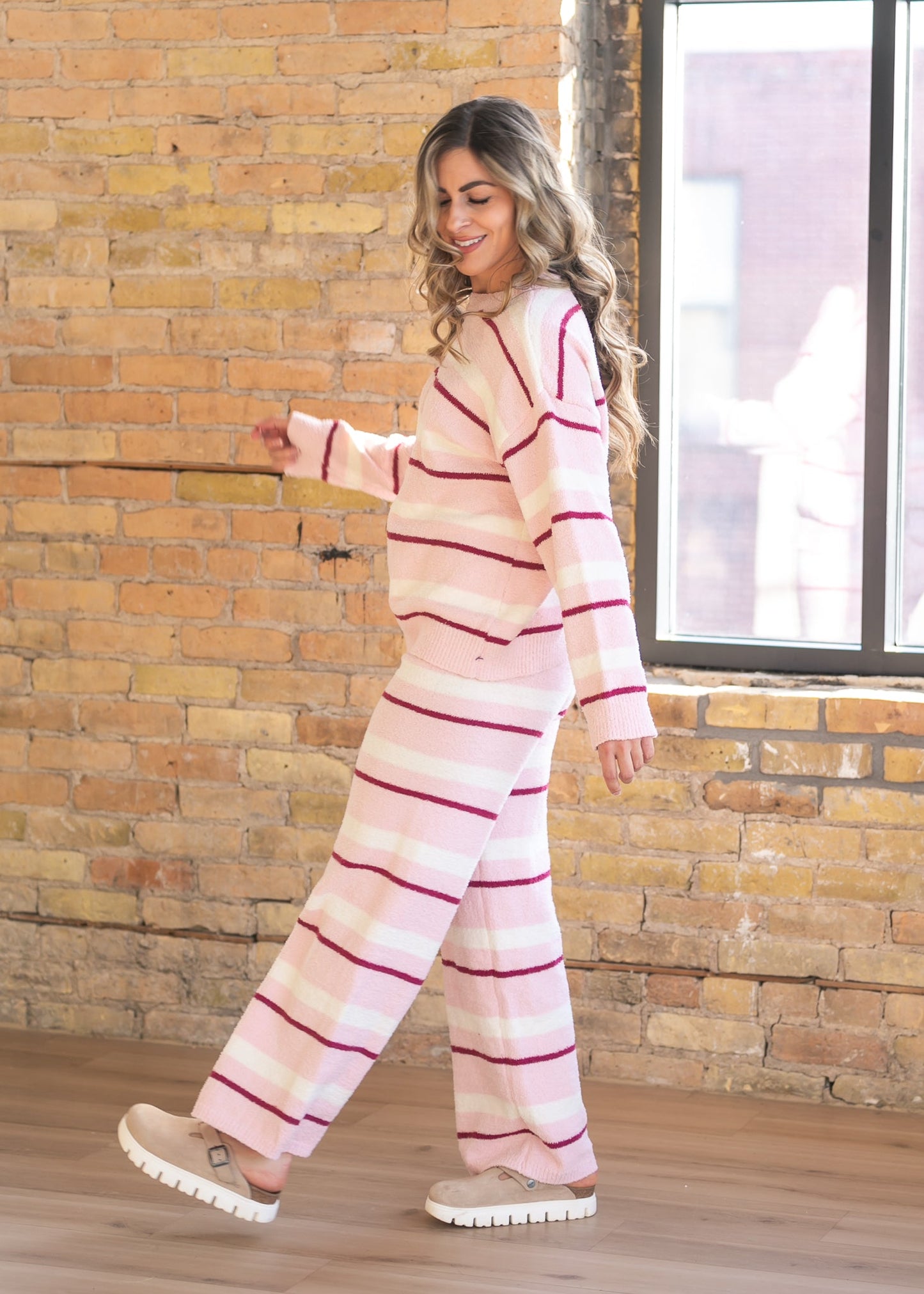 Knit Pink Stripe Pant & Top Set
