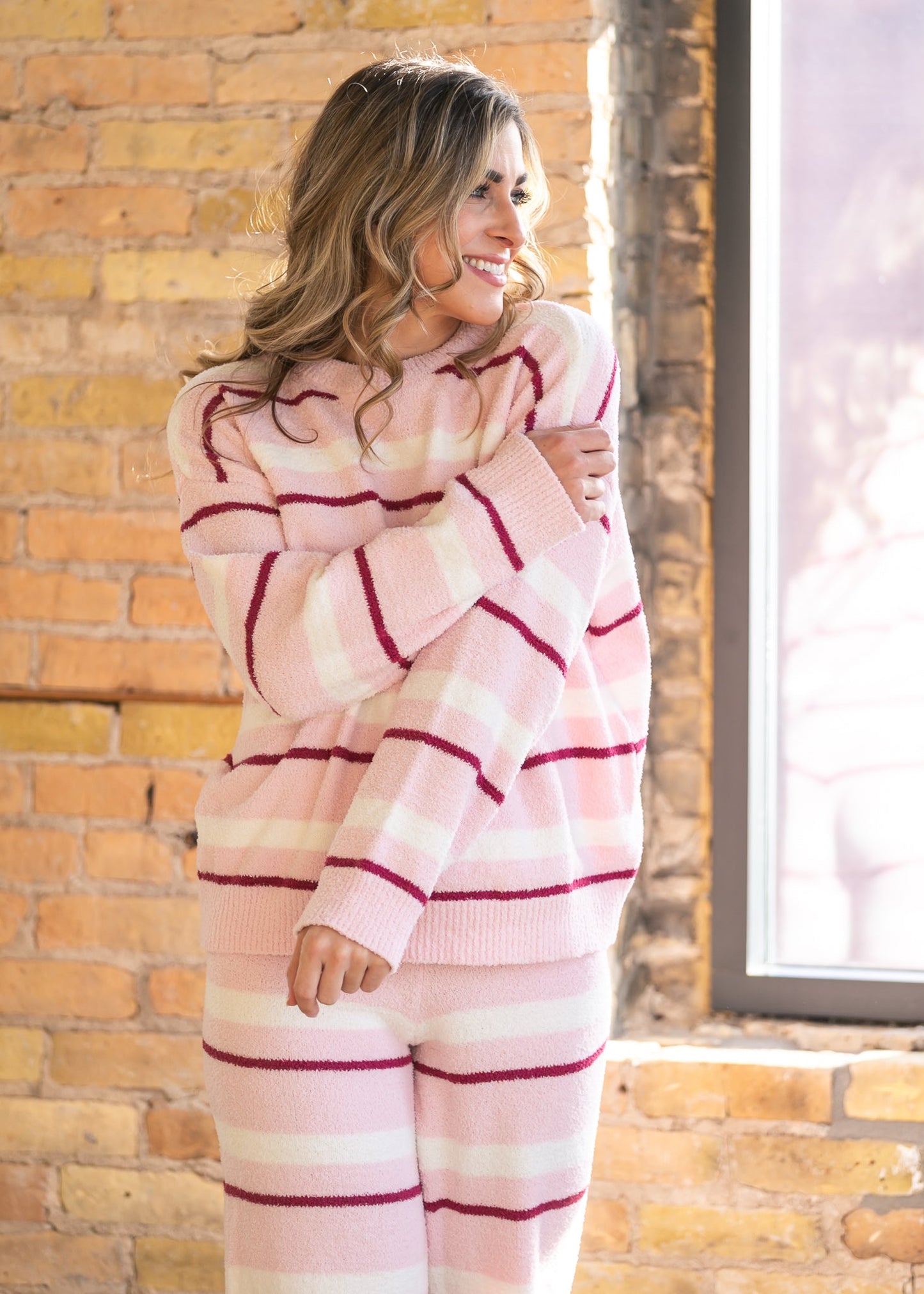 Knit Pink Stripe Pant & Top Set