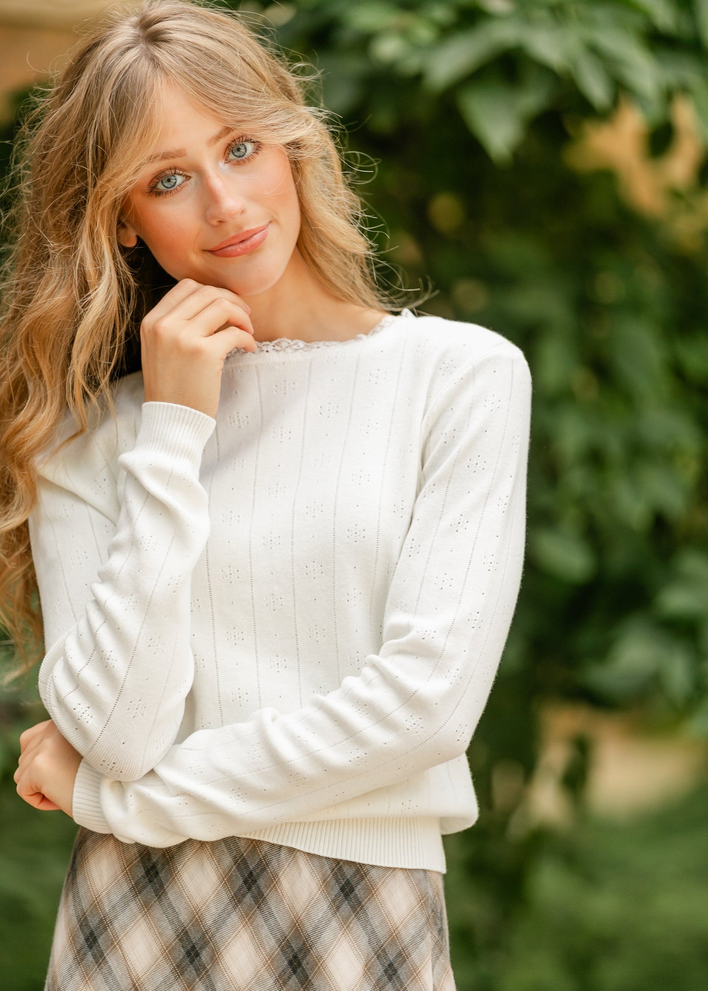 Knit Pointelle Pullover Top