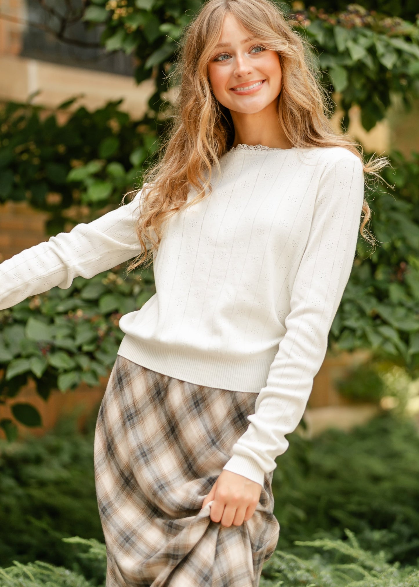 Knit Pointelle Pullover Top