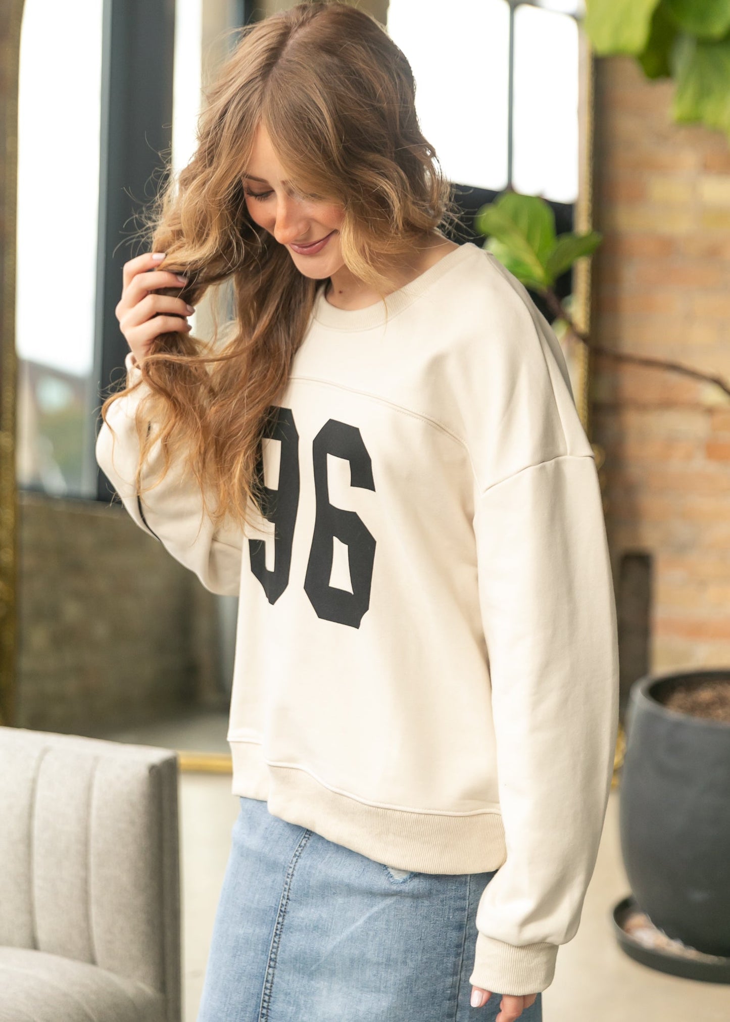 Knit Printed Number Graphic Sweatshirt
