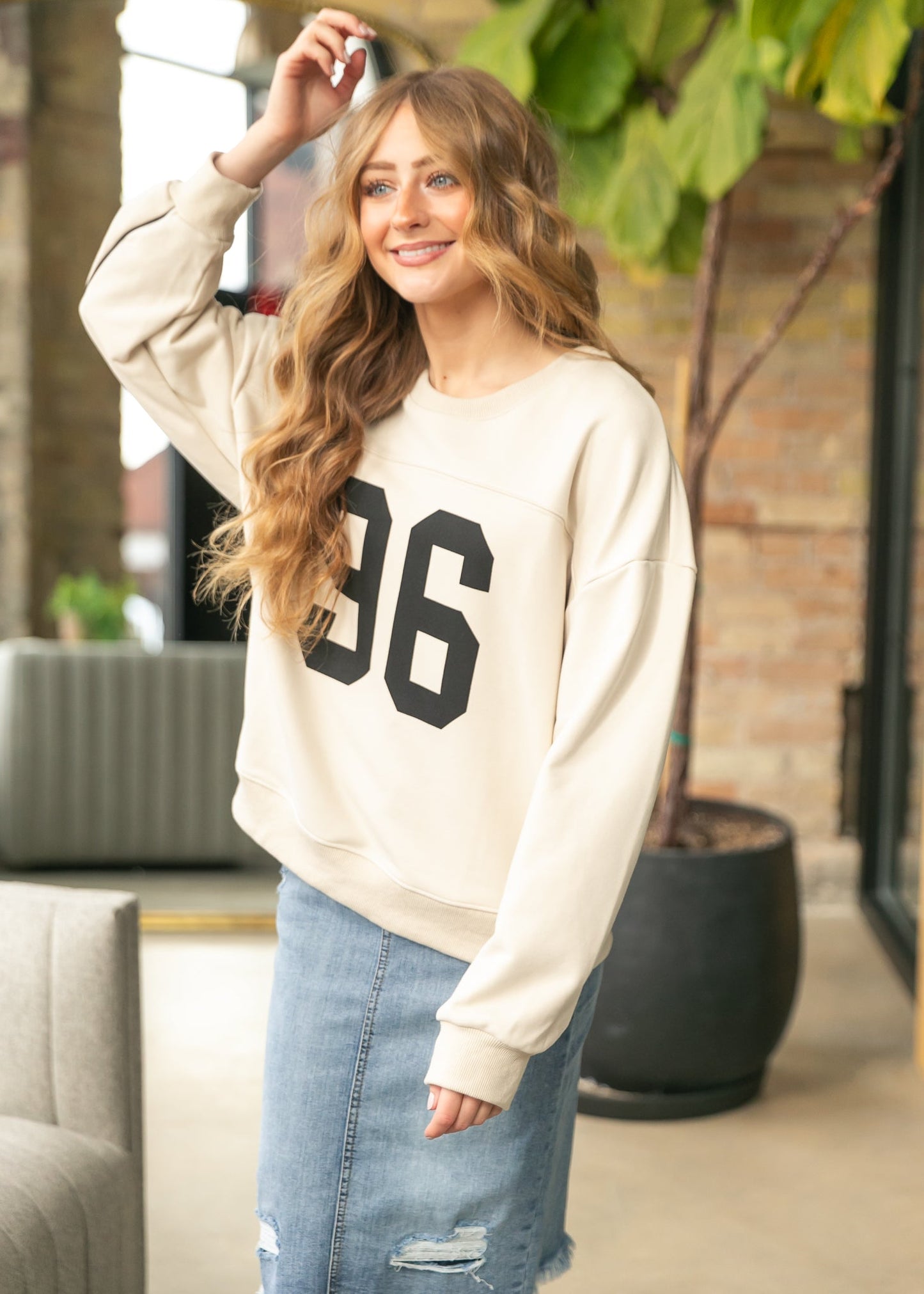 Knit Printed Number Graphic Sweatshirt